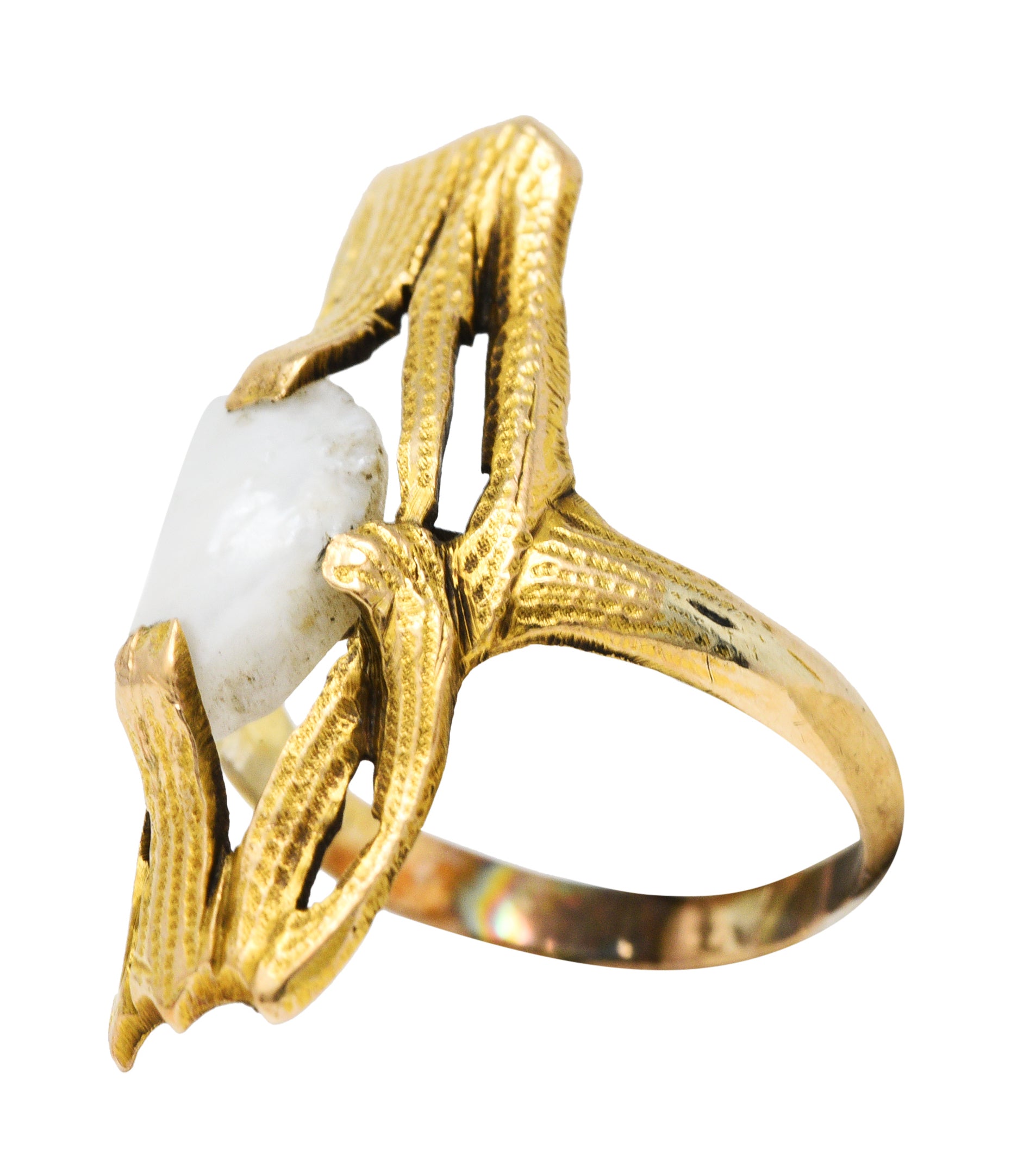 Arts & Crafts Baroque Pearl 14 Karat Gold Foliate RingRing - Wilson's Estate Jewelry