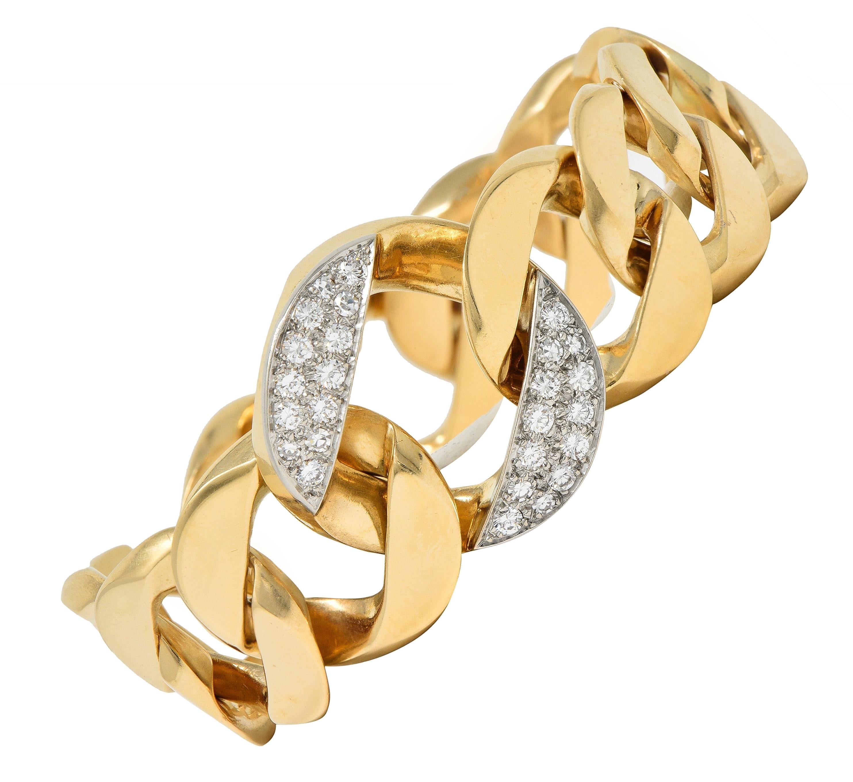 Cartier 1960's Diamond Platinum 14 Karat Yellow Gold Curb Link Bracelet