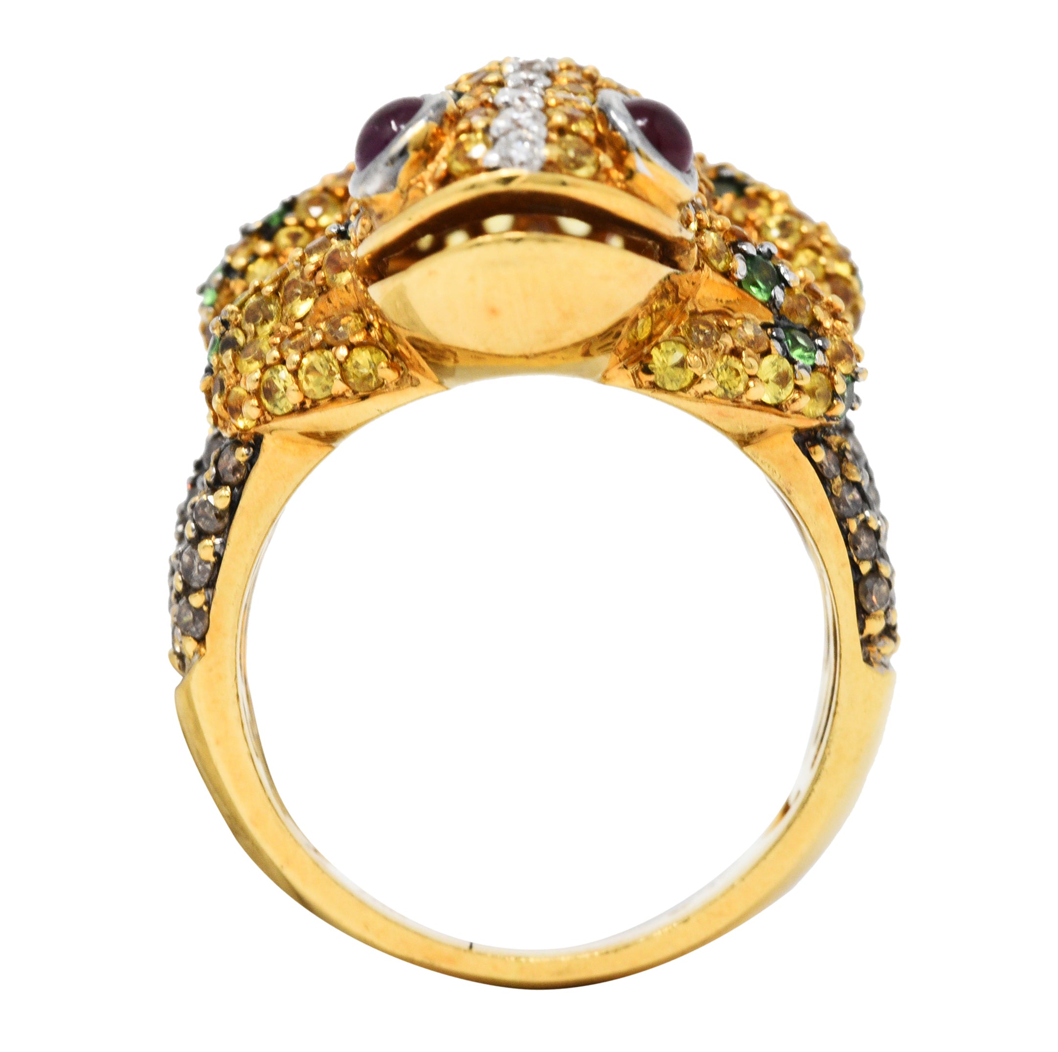 Contemporary 5.54 CTW Diamond Sapphire Tsavorite Ruby 18 Karat Gold Frog RingRing - Wilson's Estate Jewelry