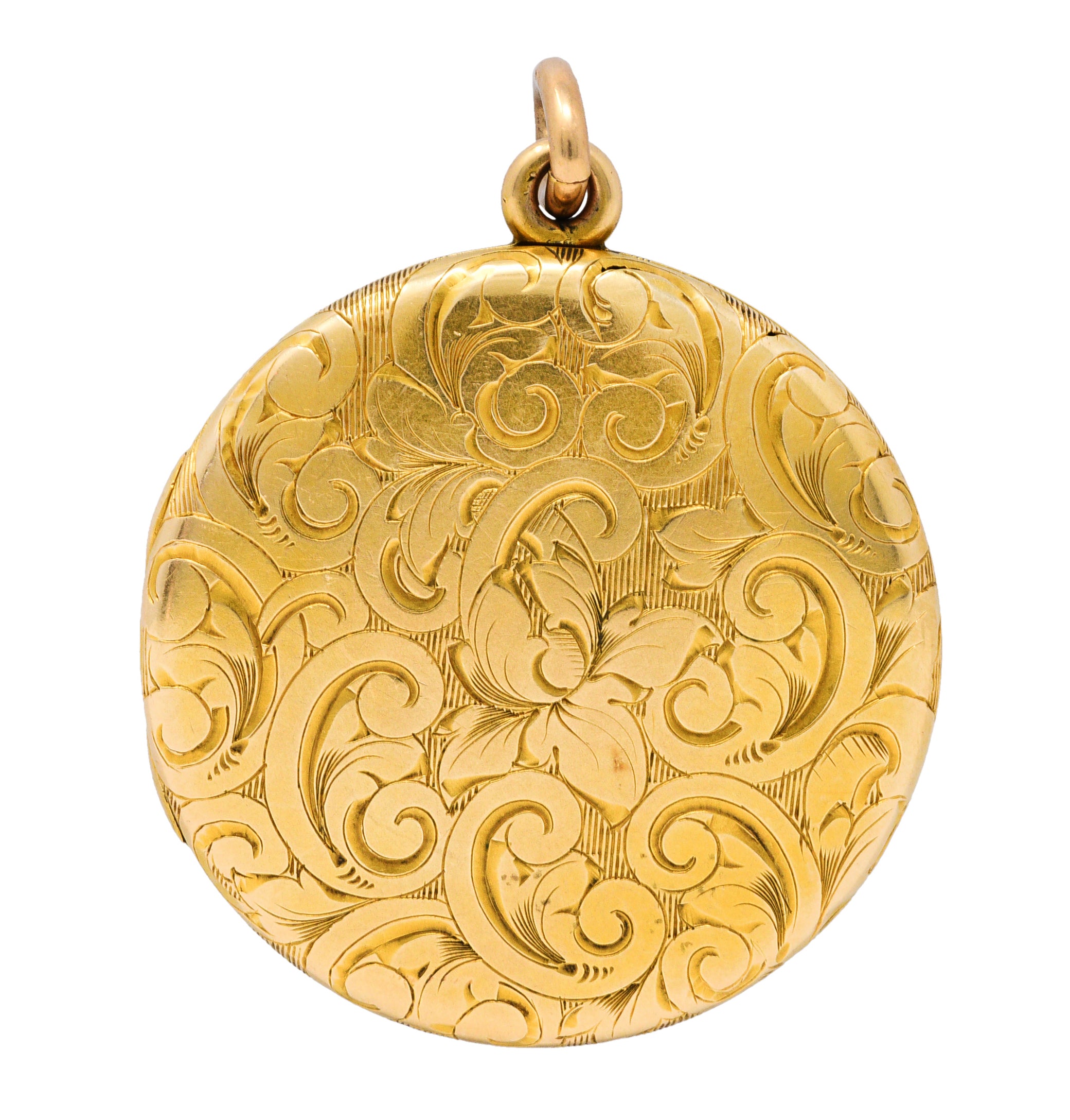 Art Nouveau Ruby Diamond 14 Karat Yellow Gold Floral Locket PendantNecklace - Wilson's Estate Jewelry