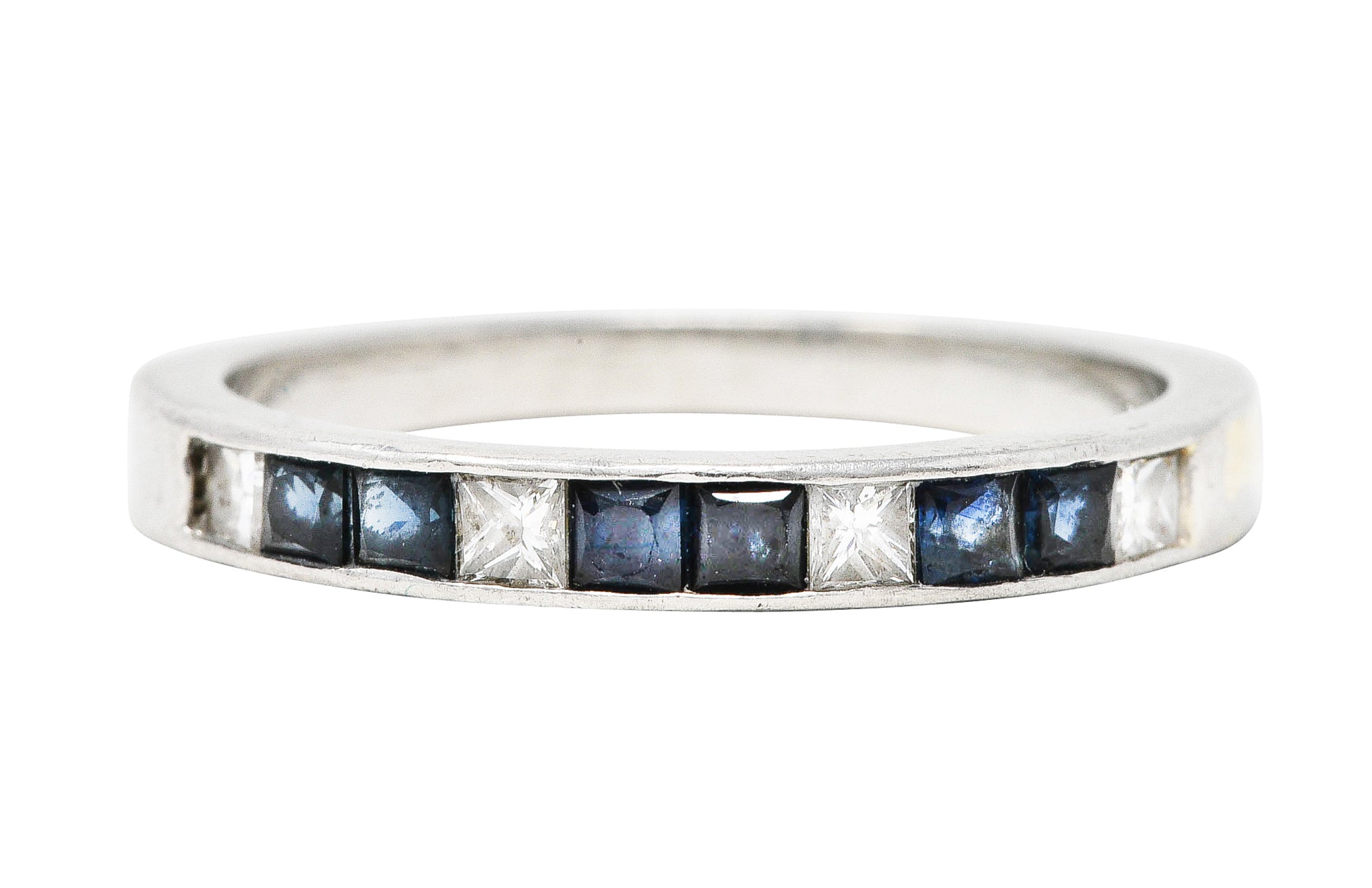 Vintage 0.75 CTW Sapphire Diamond Platinum Channel Band RingRing - Wilson's Estate Jewelry