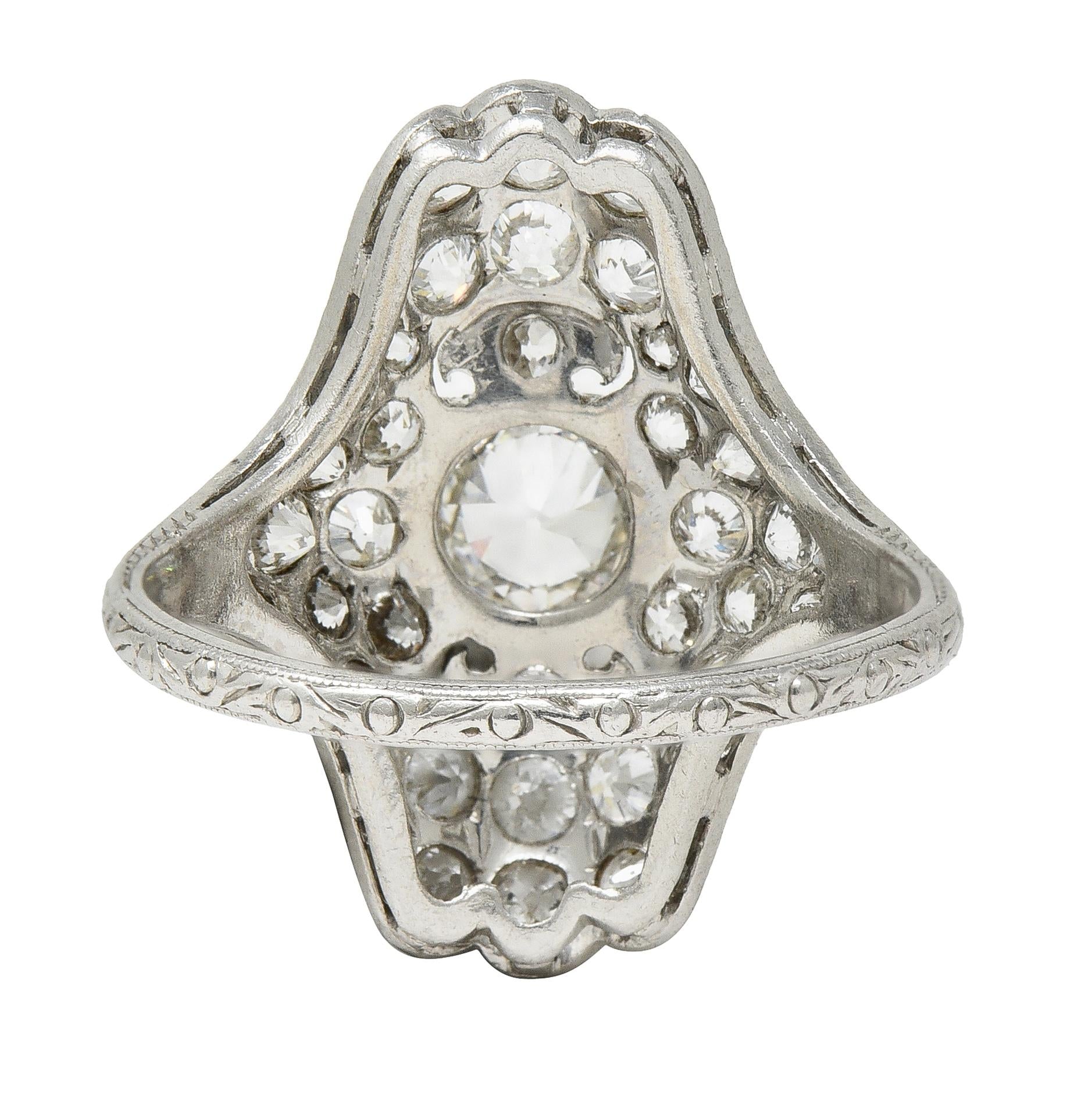 Late Edwardian 1.91 CTW Diamond Platinum Scroll Antique Dinner Ring