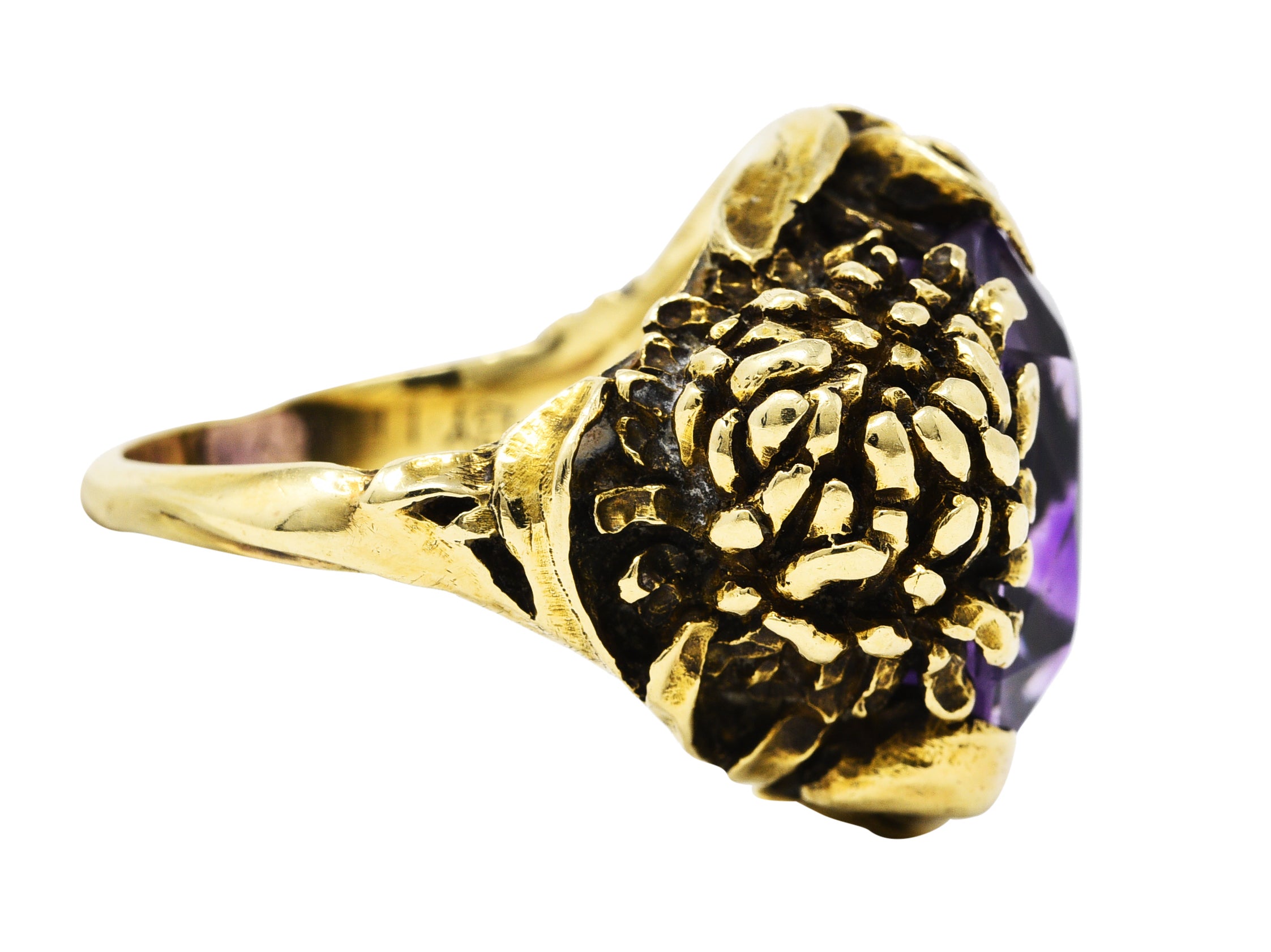 Art Nouveau Amethyst 14 Karat Yellow Gold Chrysanthemum Antique Flower Ring Wilson's Estate Jewelry