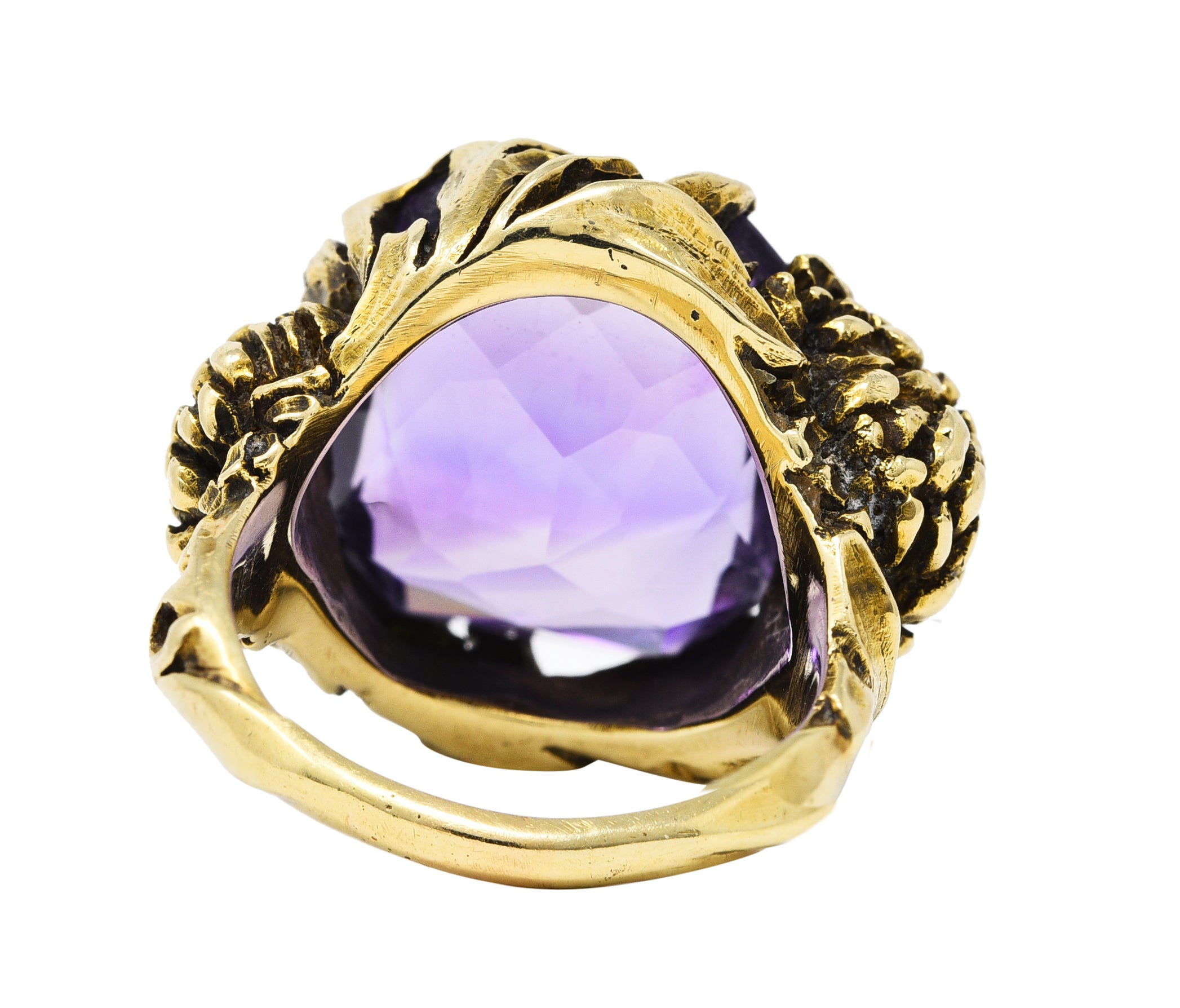 Art Nouveau Amethyst 14 Karat Yellow Gold Chrysanthemum Antique Flower Ring Wilson's Estate Jewelry