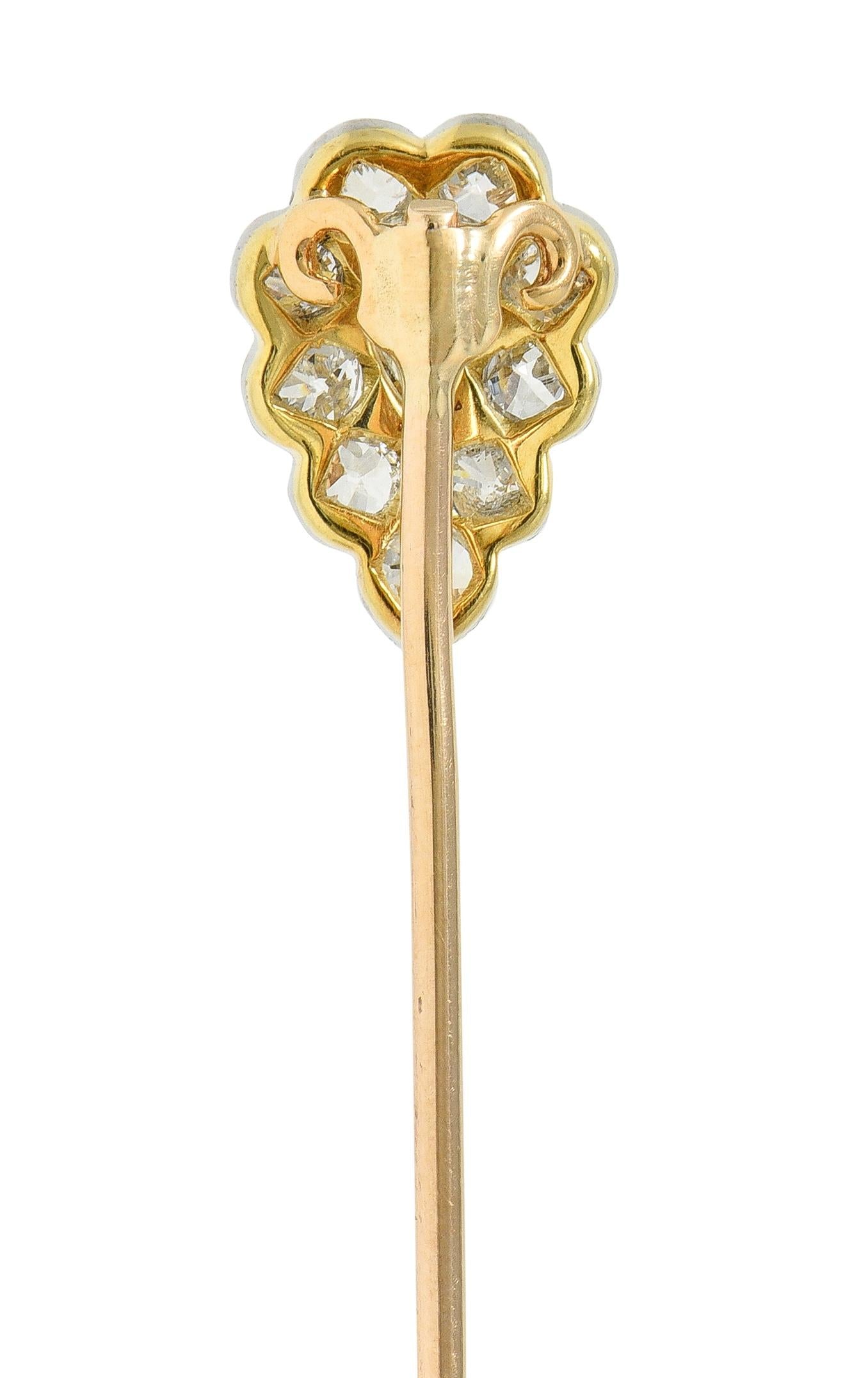 Edwardian Diamond Platinum 14 Karat Yellow Gold Antique Pear Stickpin