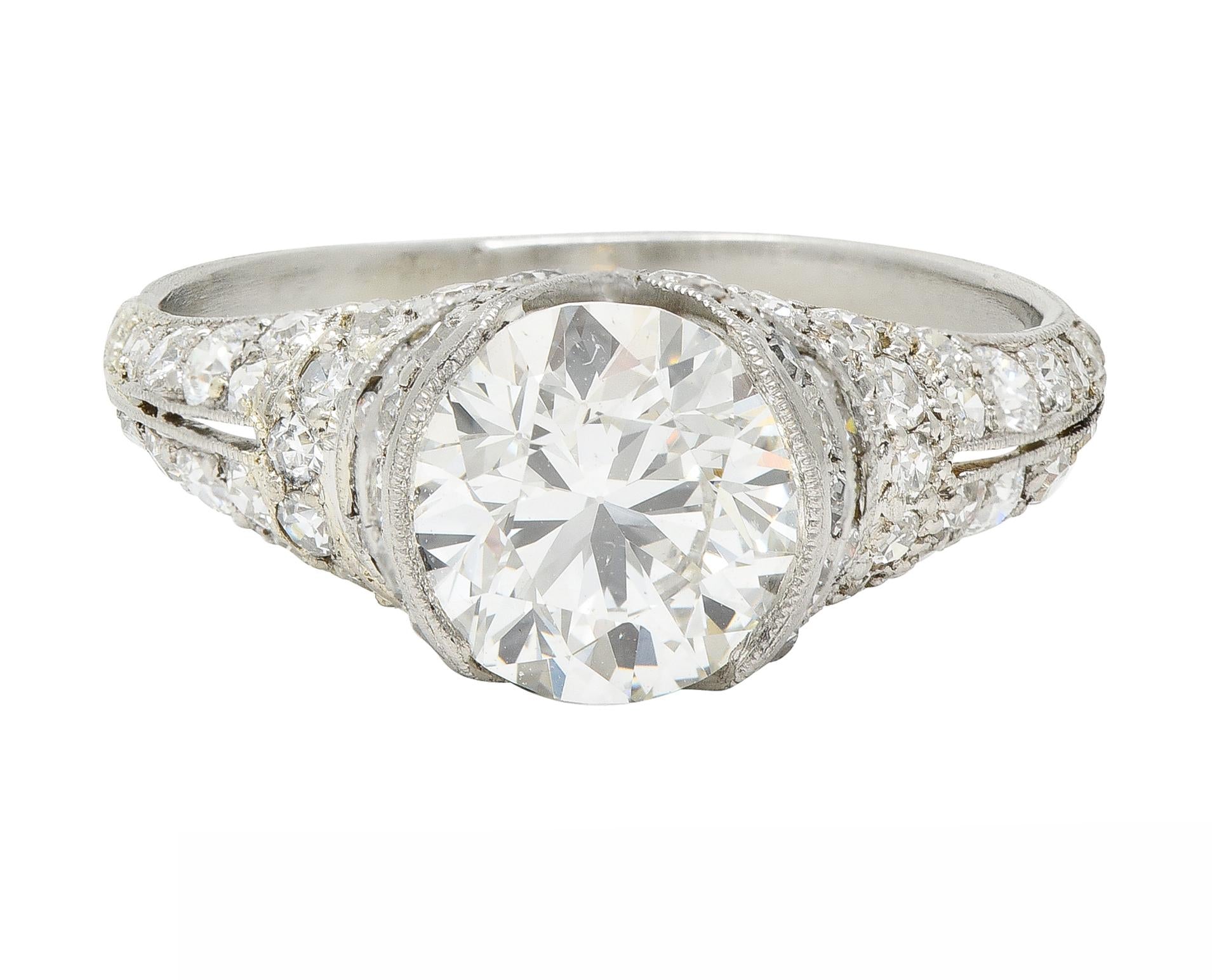 Art Deco 2.38 CTW Old European Diamond Platinum V Engagement Ring GIA