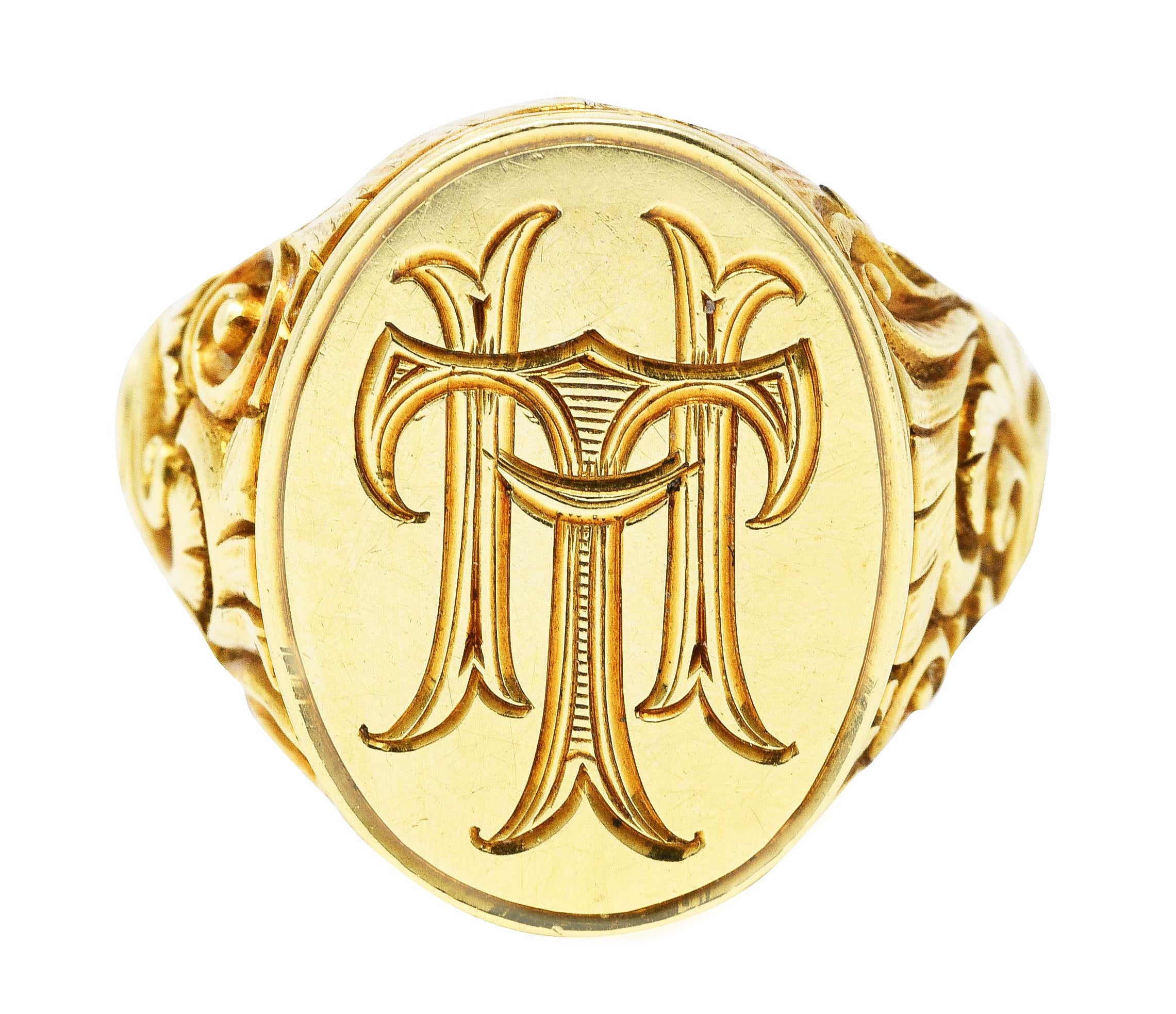 Scofield & Co. Art Nouveau 14 Karat Yellow Gold Scrolling Unisex Signet RingRing - Wilson's Estate Jewelry