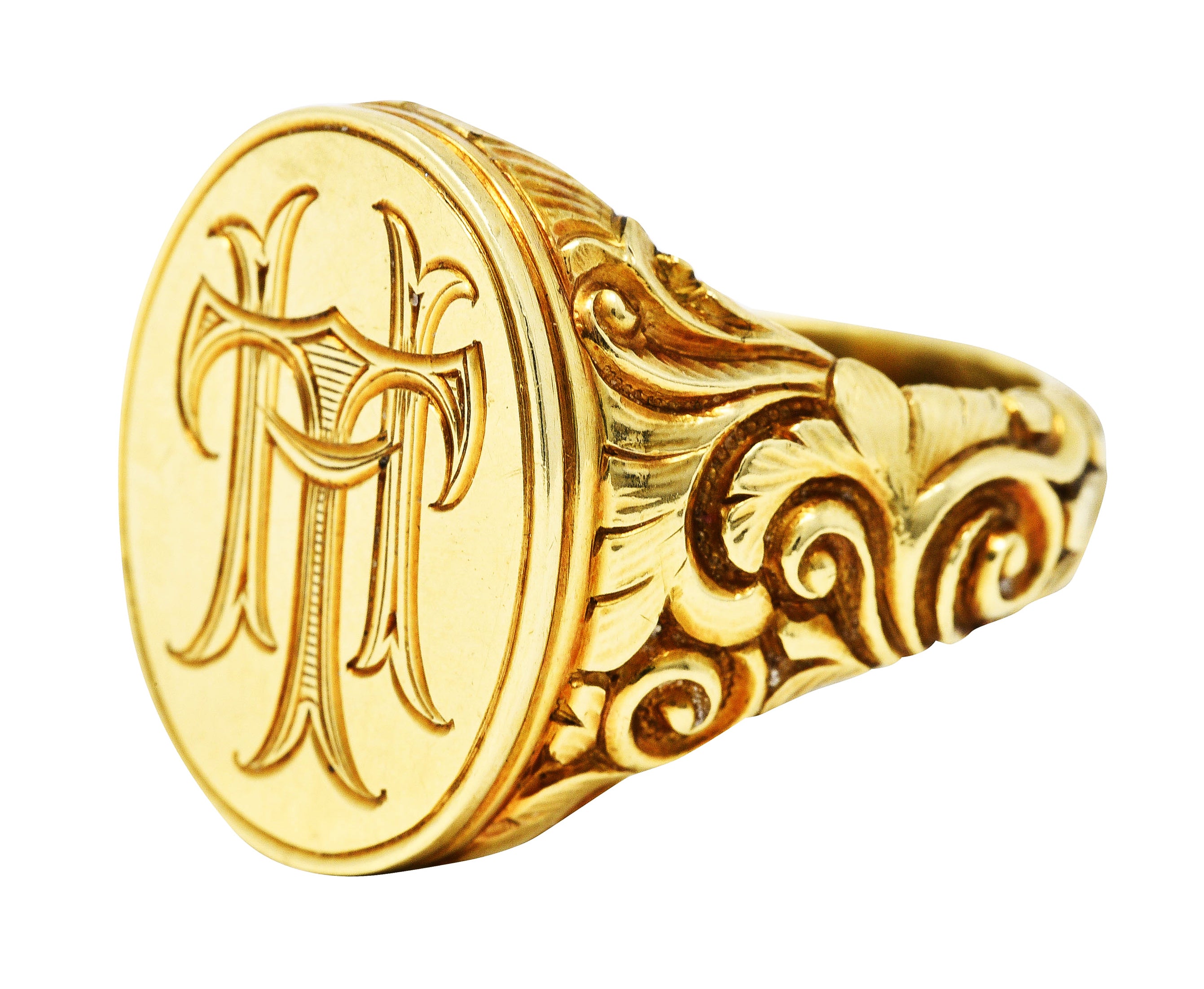 Scofield & Co. Art Nouveau 14 Karat Yellow Gold Scrolling Unisex Signet RingRing - Wilson's Estate Jewelry