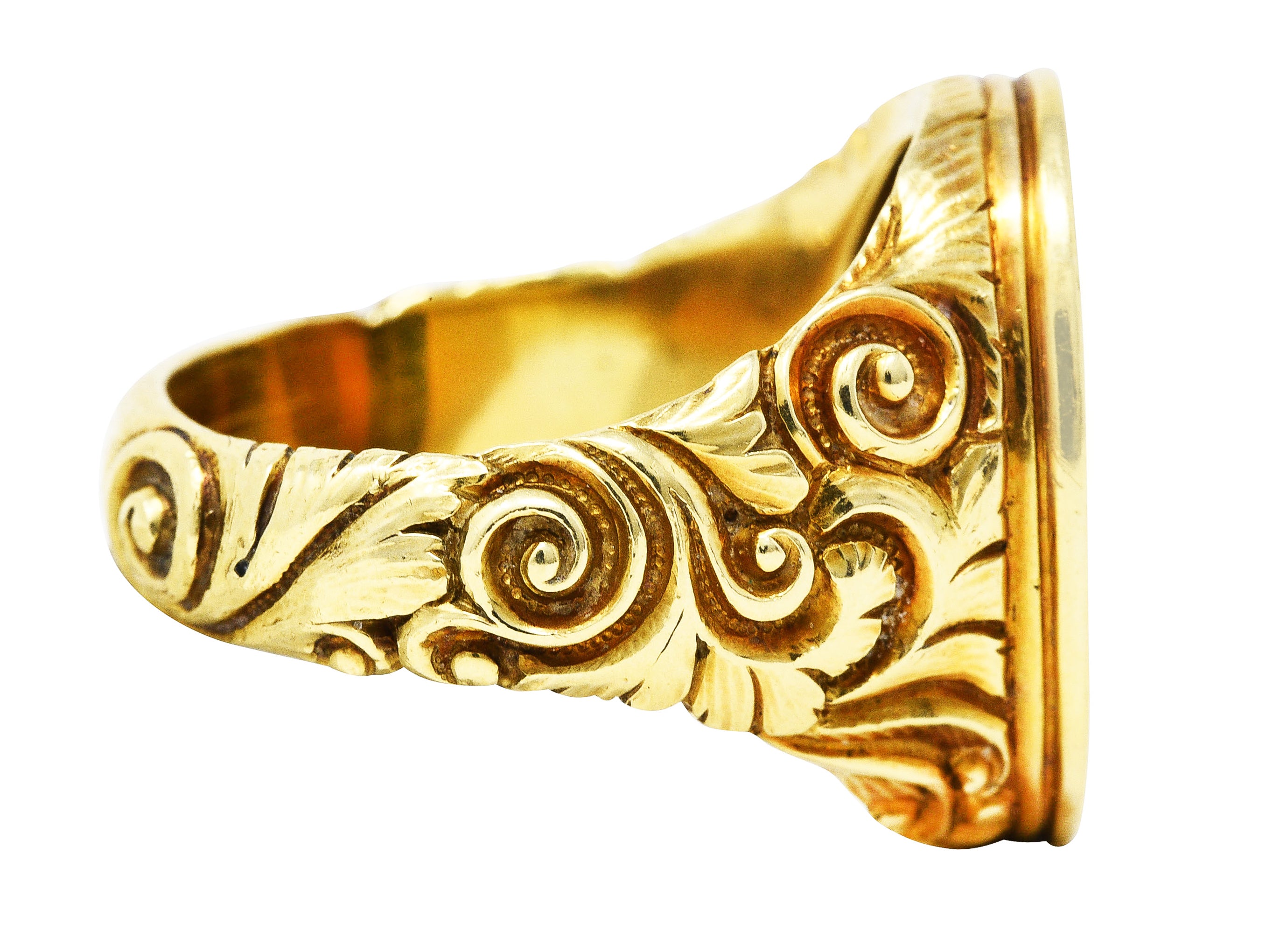 Scofield & Co. Art Nouveau 14 Karat Yellow Gold Scrolling Unisex Signet RingRing - Wilson's Estate Jewelry