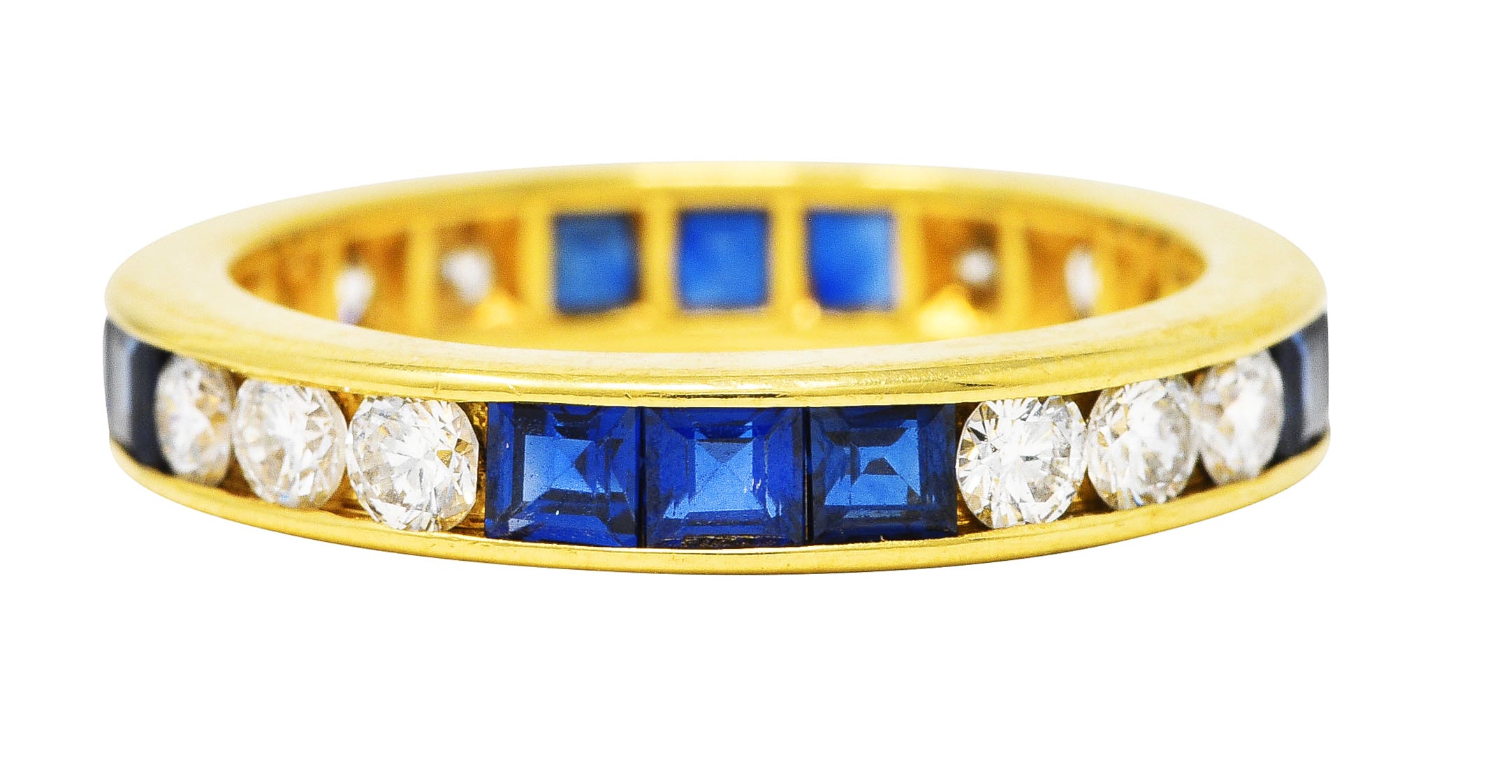 3.00 CTW Diamond Sapphire 18 Karat Yellow Gold Eternity Channel Band Ring Wilson's Estate Jewelry