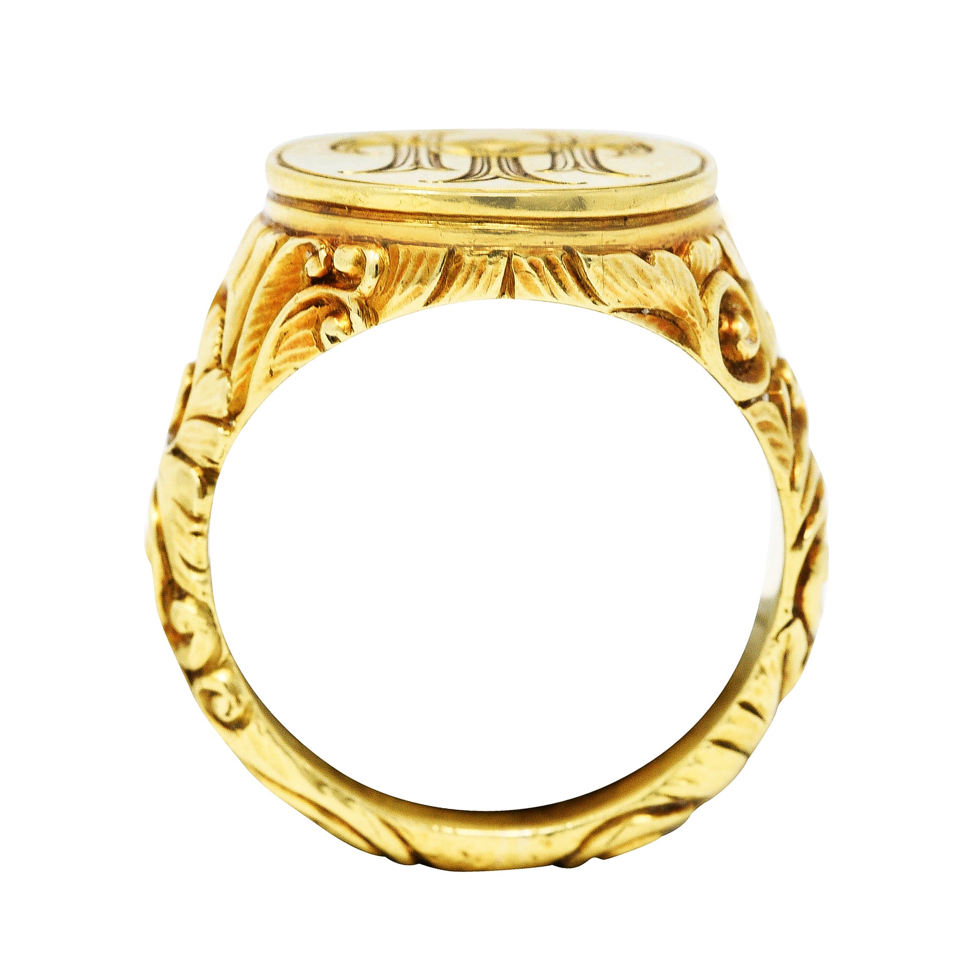 Scofield & Co. Art Nouveau 14 Karat Yellow Gold Scrolling Unisex Signet RingRing - Wilson's Estate Jewelry