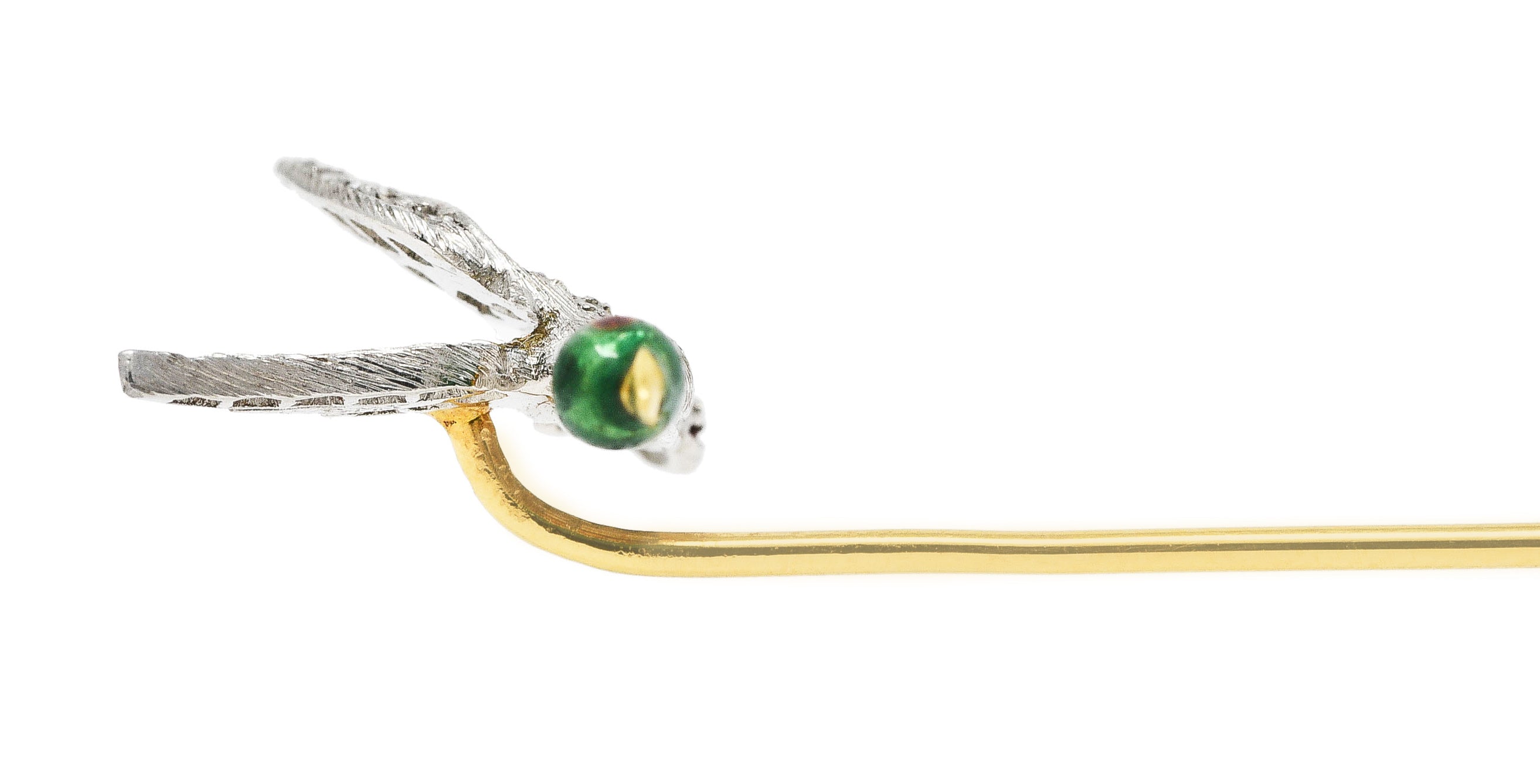 Mcteigue Vintage Diamond Enamel Platinum 18 Karat Gold Mallard Duck Stickpin Wilson's Estate Jewelry