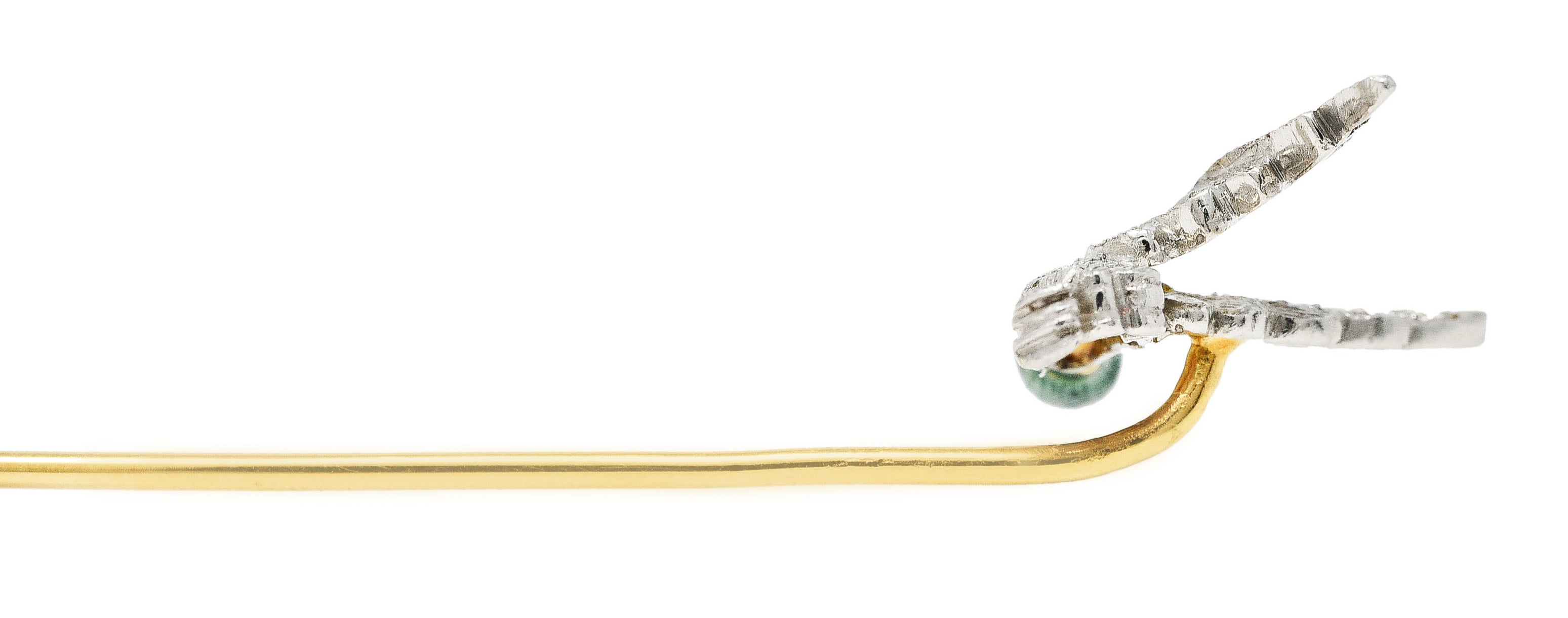 Mcteigue Vintage Diamond Enamel Platinum 18 Karat Gold Mallard Duck Stickpin Wilson's Estate Jewelry