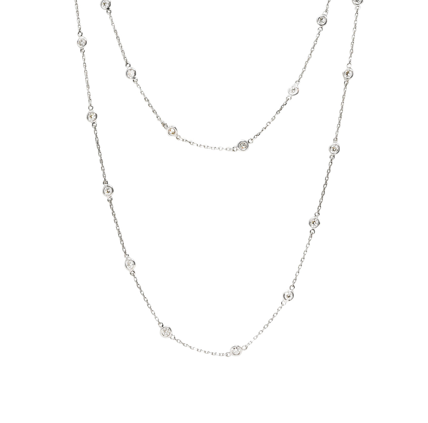 Contemporary 2.60 CTW Diamond 18 Karat White Gold By The Yard 41 IN Long Station Necklace Wilson's Estate Jewelry