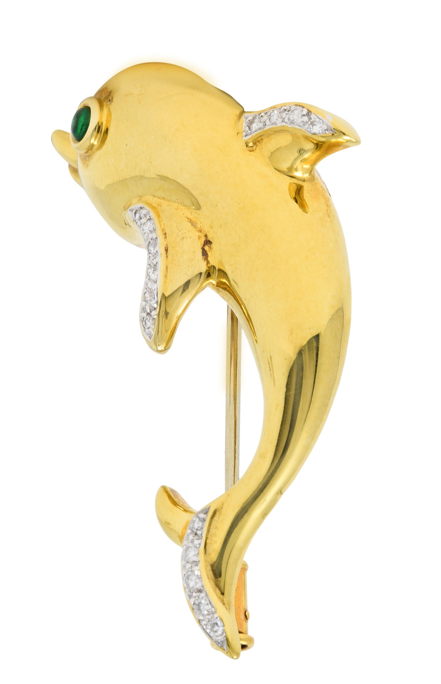 Vintage Diamond Emerald 18 Karat Two-Tone Gold Dolphin BroochBrooch - Wilson's Estate Jewelry