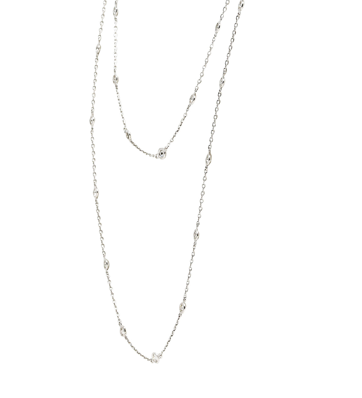 Contemporary 2.60 CTW Diamond 18 Karat White Gold By The Yard 41 IN Long Station Necklace Wilson's Estate Jewelry