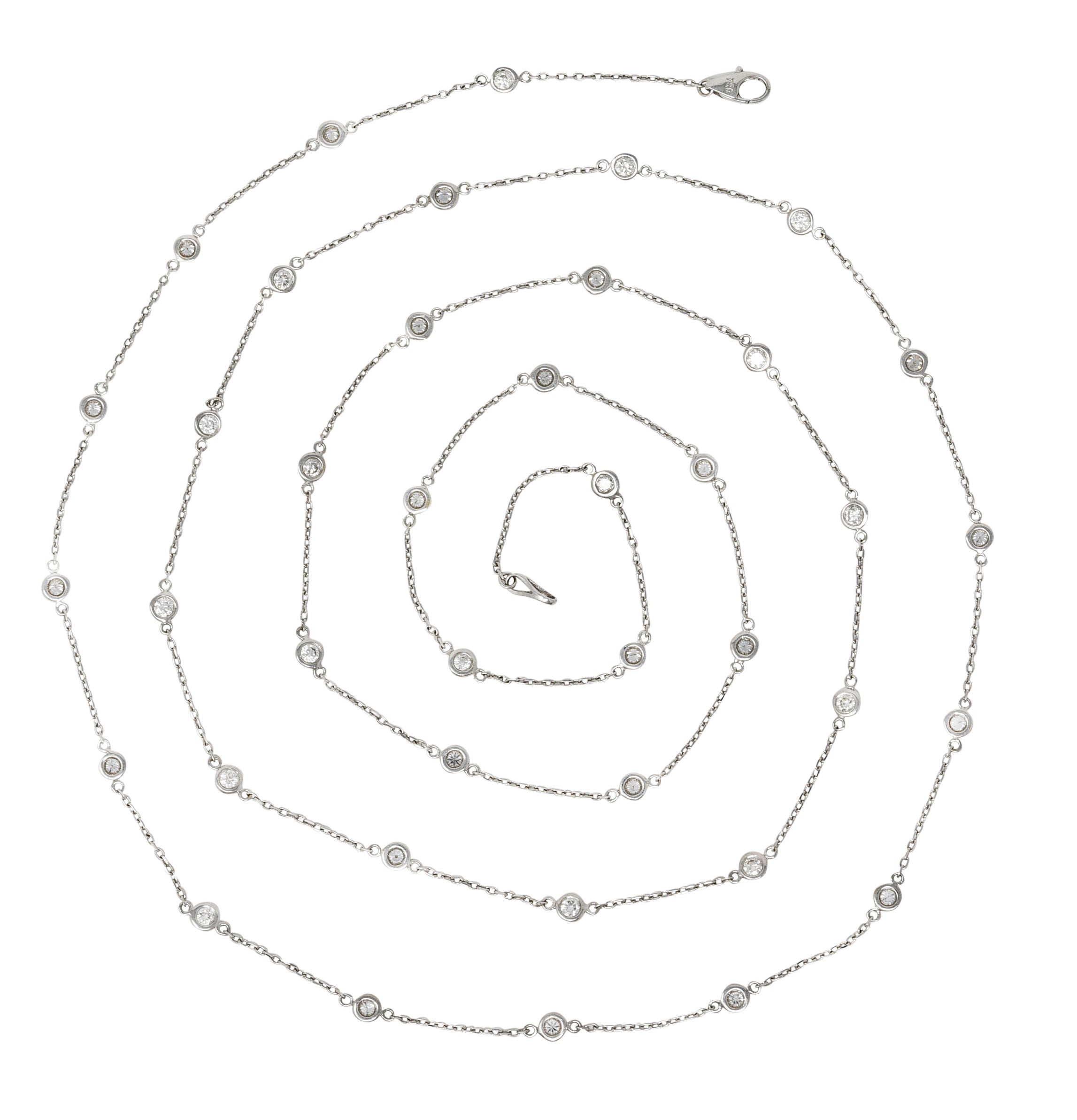 Contemporary 2.60 CTW Diamond 18 Karat White Gold By The Yard 41 IN Long Station Necklace Wilson's Estate Jewelry