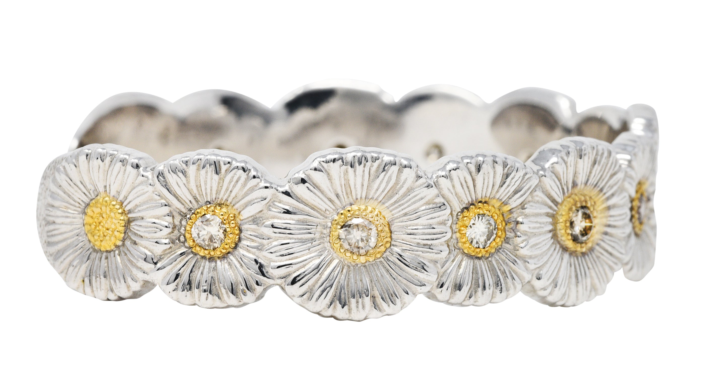 Buccellati 1.50 CTW Fancy Brown Diamond Sterling Silver Vermeil Gardenia Blossoms Cuff Braceletbracelet - Wilson's Estate Jewelry