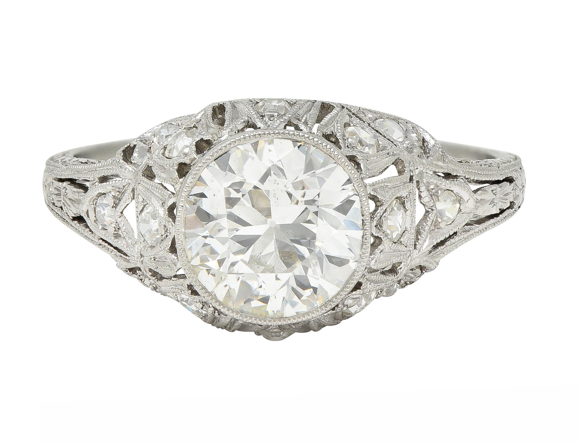 Art Deco 1.72 CTW Old European Cut Diamond Platinum Tulip Engagement Ring