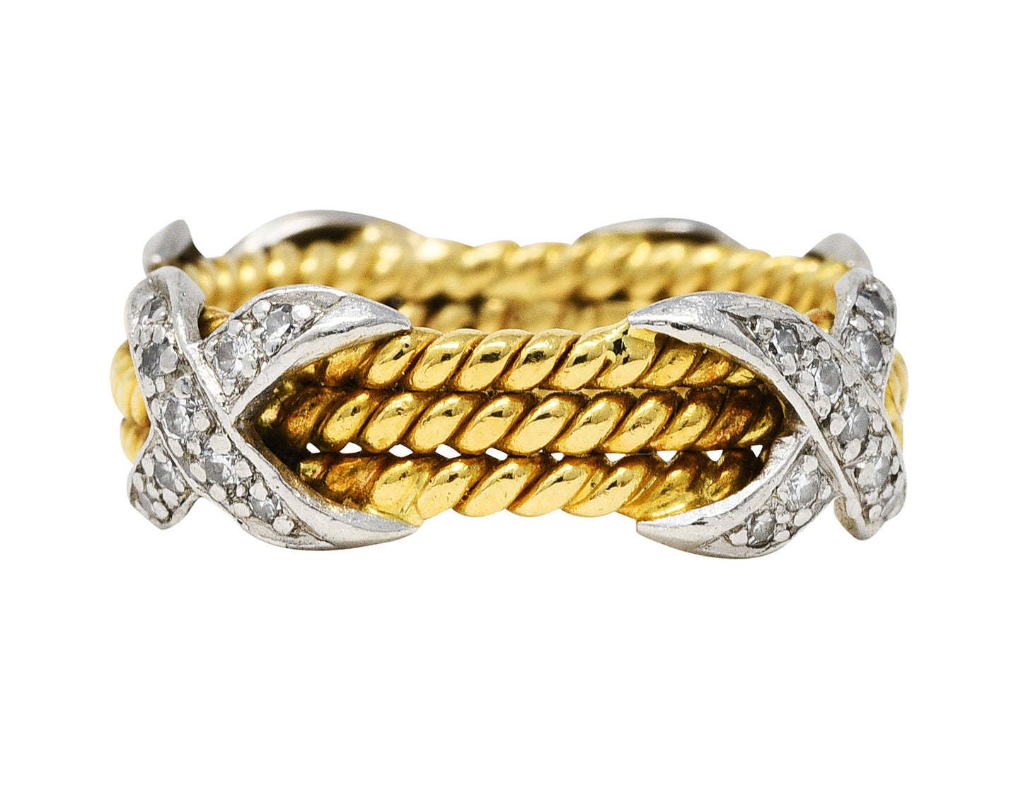 Schlumberger Tiffany & Co. Diamond Platinum 18 Karat Gold X BandRing - Wilson's Estate Jewelry