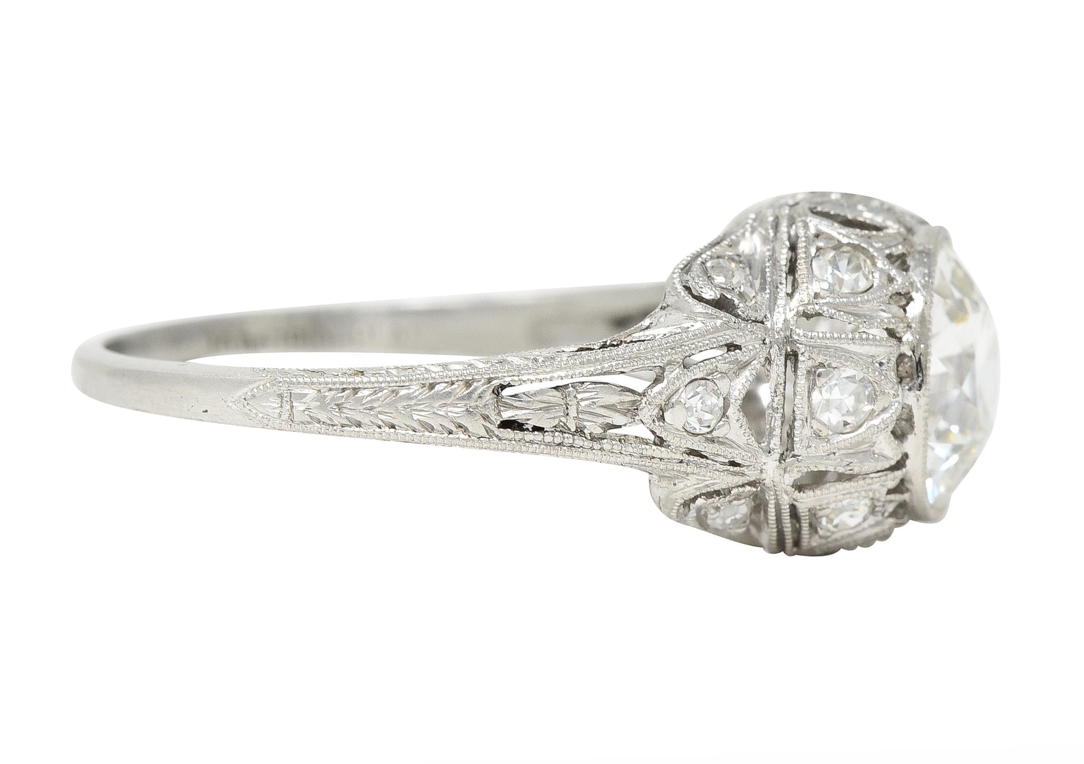 Art Deco 1.72 CTW Old European Cut Diamond Platinum Tulip Engagement Ring