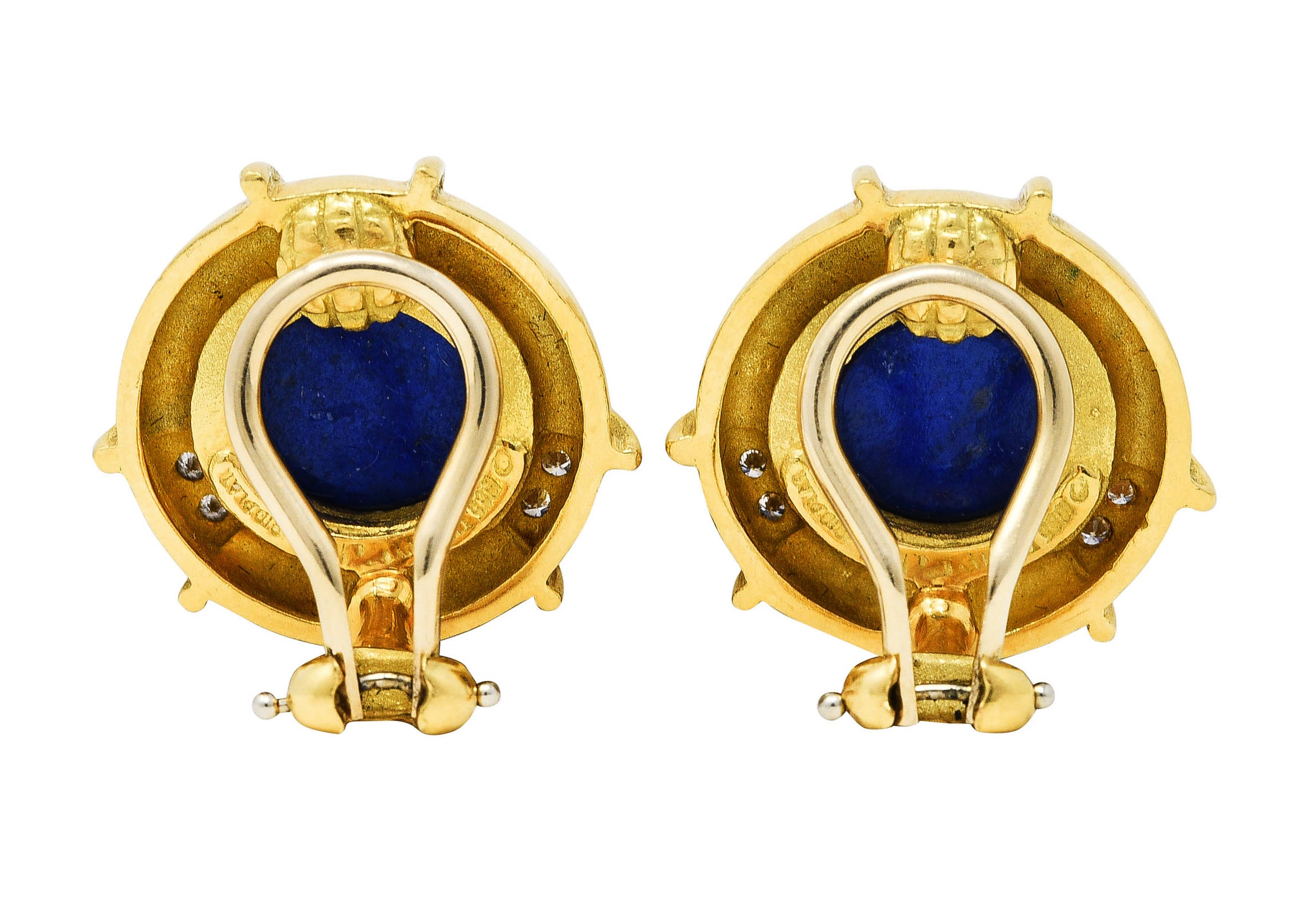 1985 Tiffany & Co. Diamond Lapis Lazuli 18 Karat Yellow Gold Ear-Clip EarringsEarrings - Wilson's Estate Jewelry