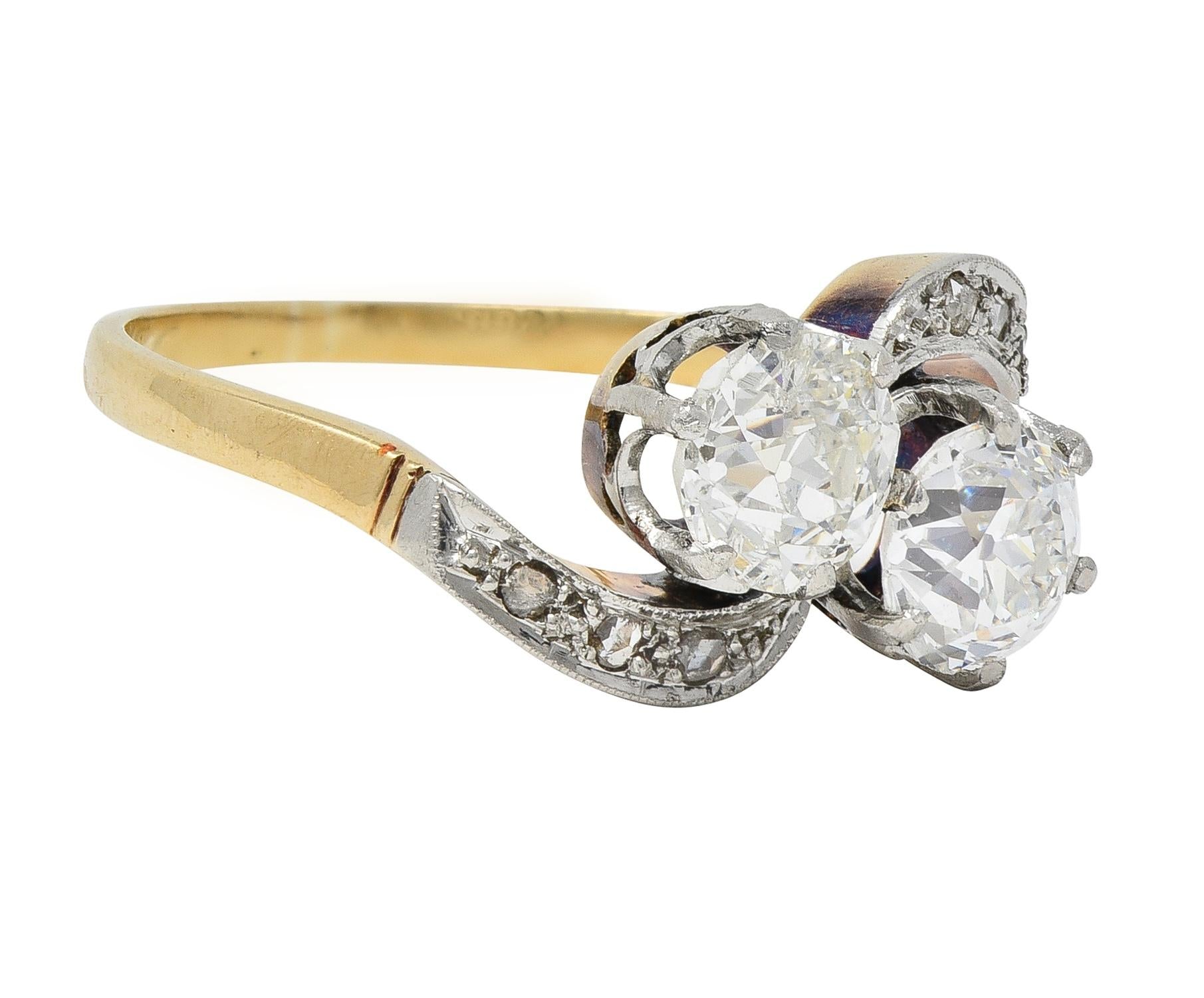 Edwardian 1.74 CTW Old Mine Cut Diamond Platinum 18 Karat Yellow Gold Ring