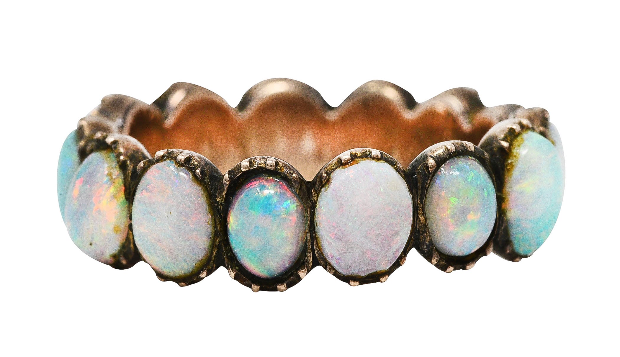 Victorian Opal 10 Karat Rose Gold Eternity Band Antique Ring Wilson's Estate Jewelry