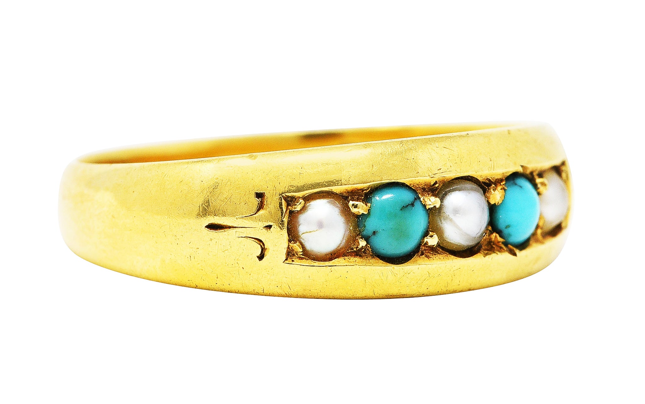 Victorian Turquoise Pearl 18 Karat Yellow Gold Unisex Band RingRing - Wilson's Estate Jewelry