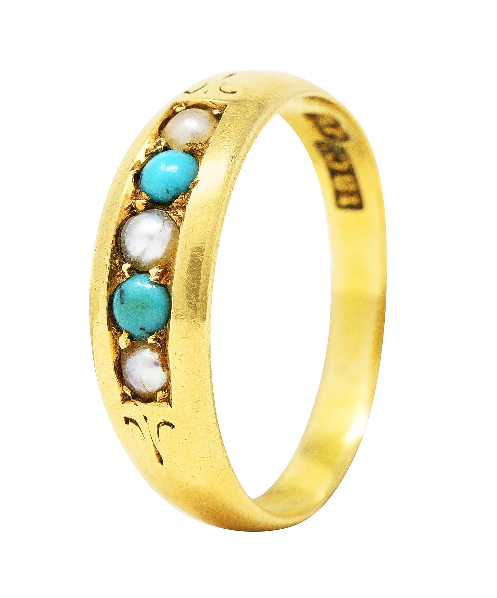 Victorian Turquoise Pearl 18 Karat Yellow Gold Unisex Band RingRing - Wilson's Estate Jewelry