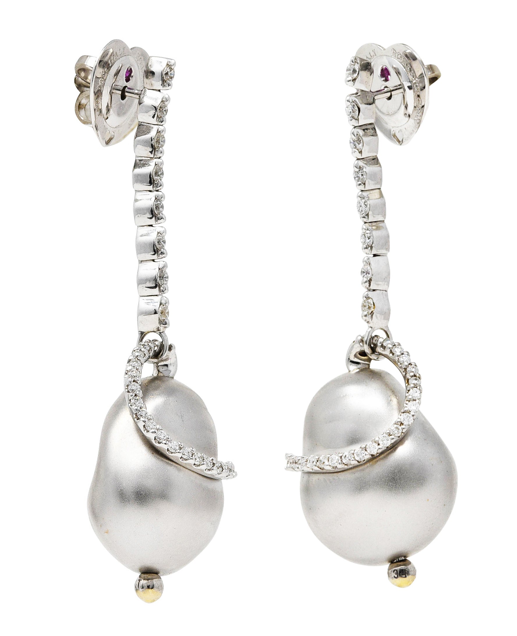 Roberto Coin 18 Karat White Gold Perl L'Amore Drop Earrings Wilson's Estate Jewelry