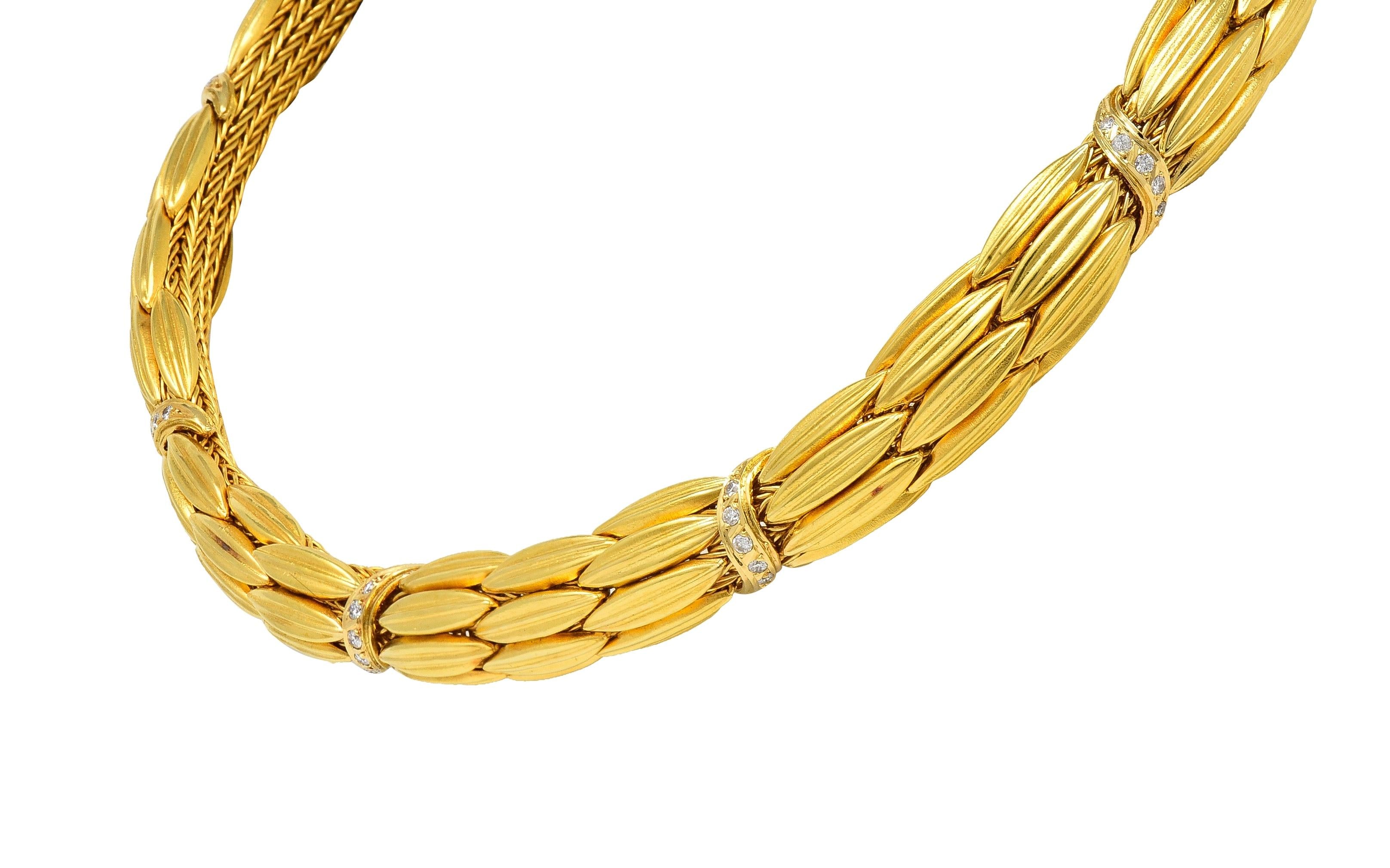 LaLaounis 1960's Diamond 18 Karat Yellow Gold Wheat Collar Necklace