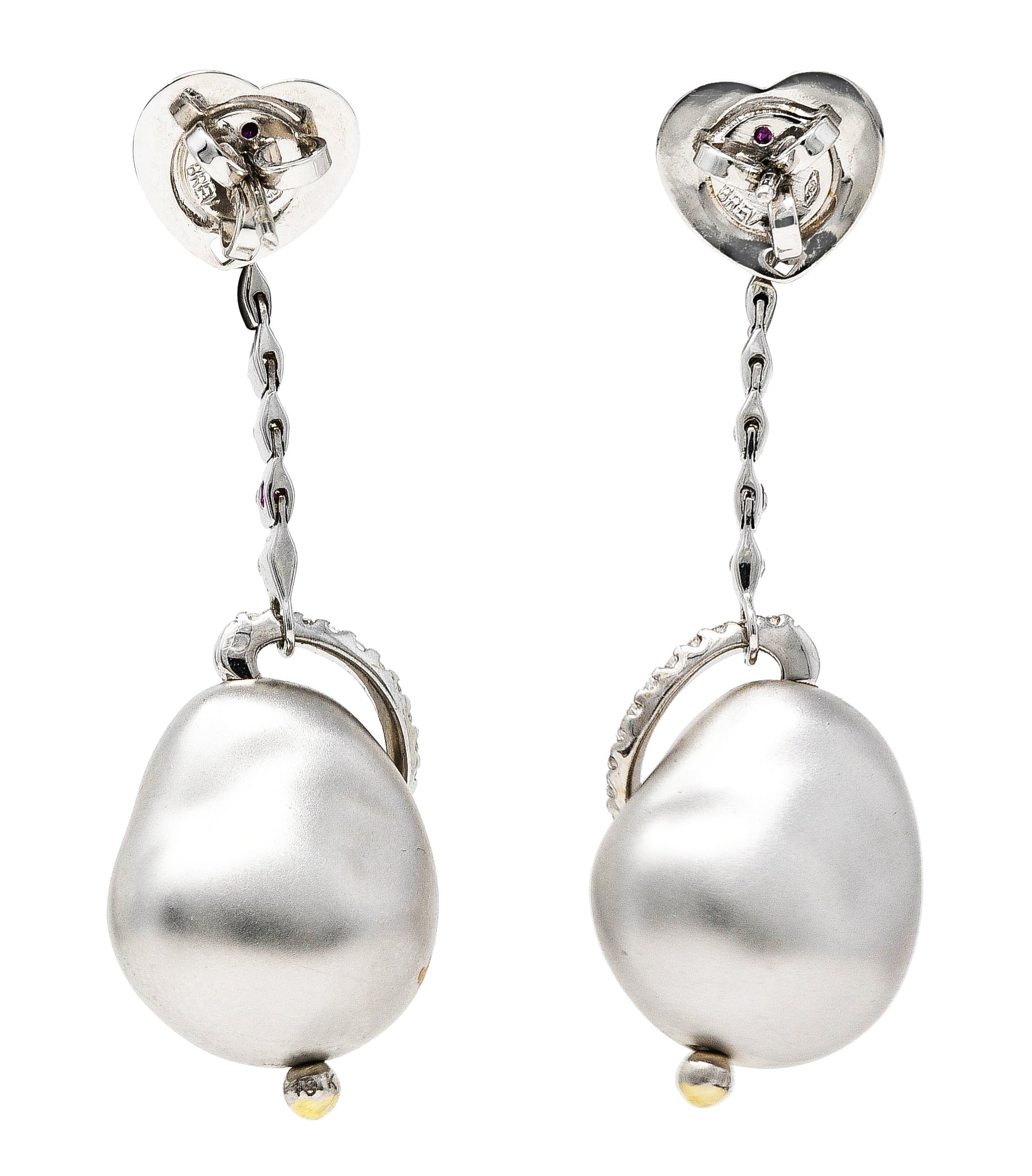 Roberto Coin 18 Karat White Gold Perl L'Amore Drop Earrings Wilson's Estate Jewelry