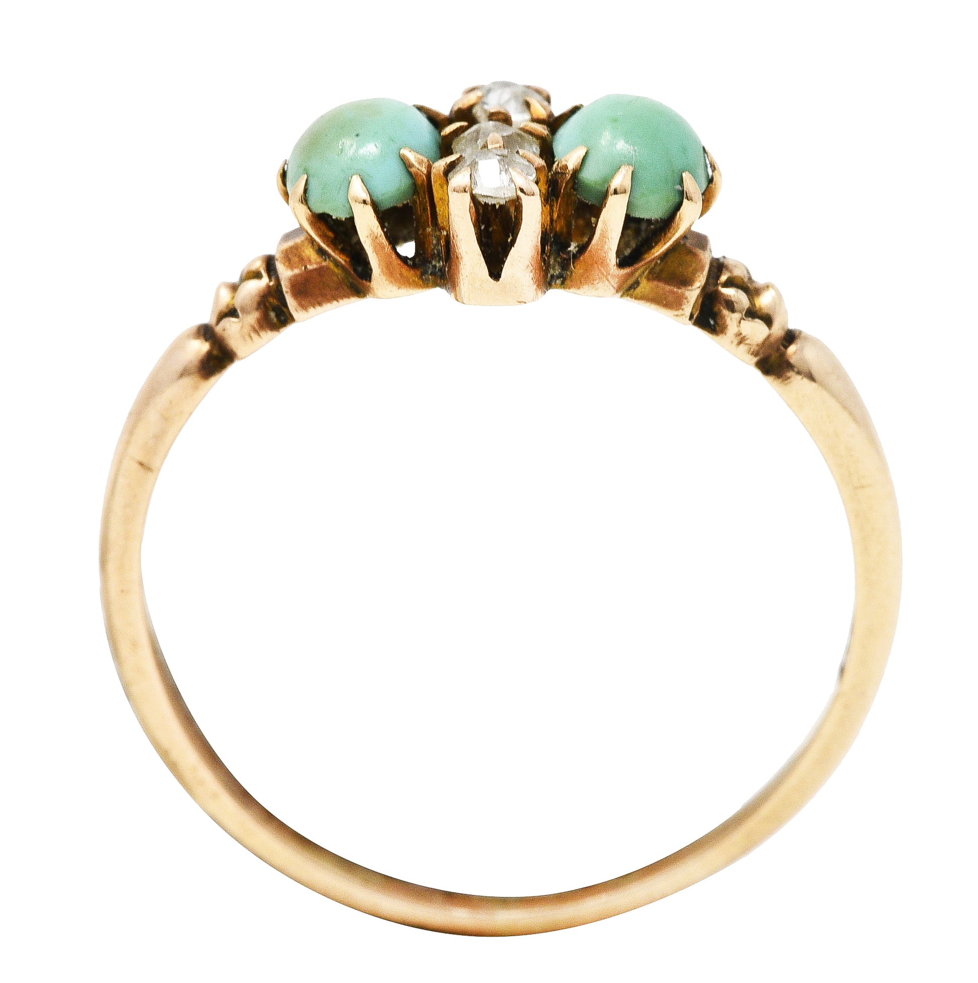 Bernot & Heger Victorian Diamond Turquoise 14 Karat Rose Gold RingRing - Wilson's Estate Jewelry