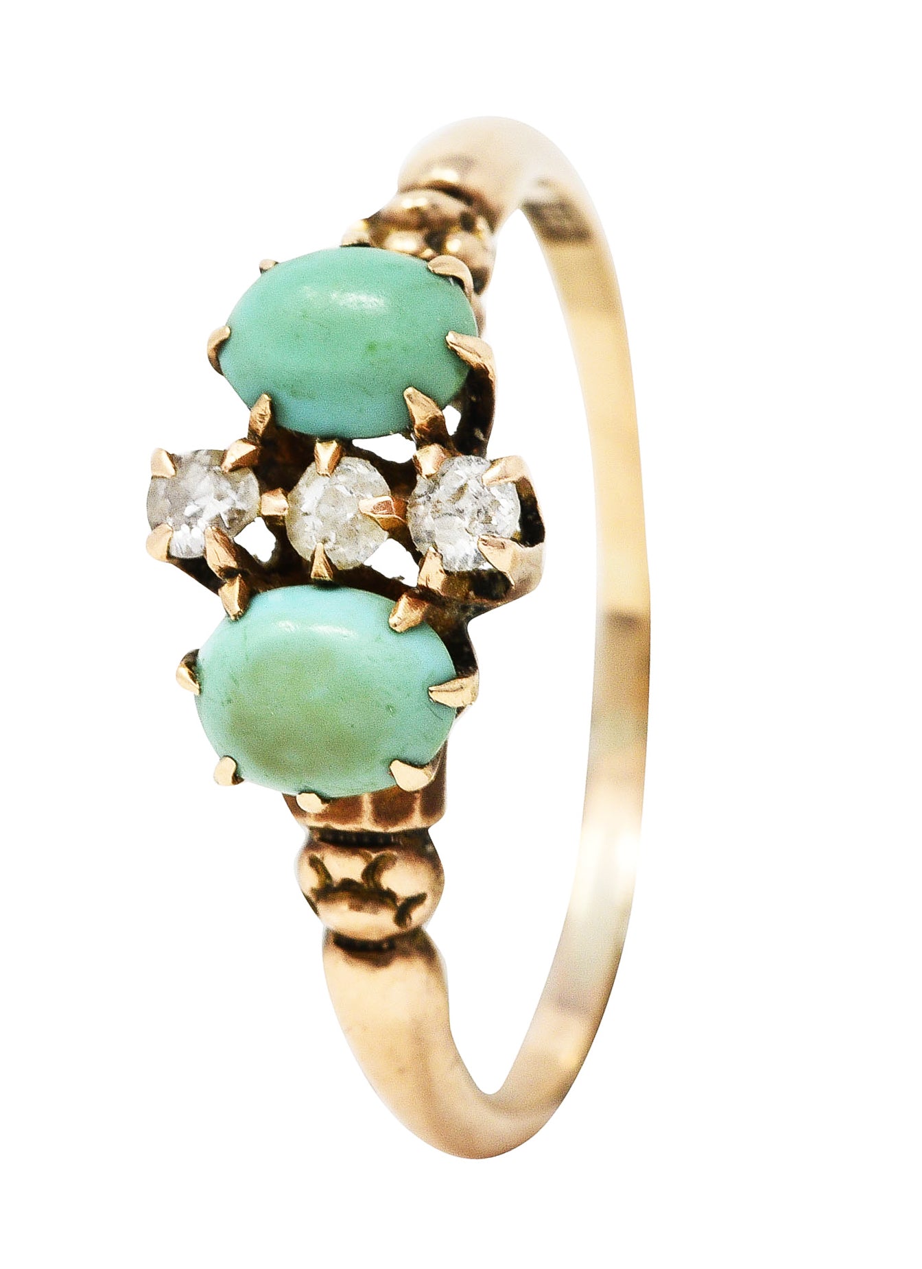 Bernot & Heger Victorian Diamond Turquoise 14 Karat Rose Gold RingRing - Wilson's Estate Jewelry