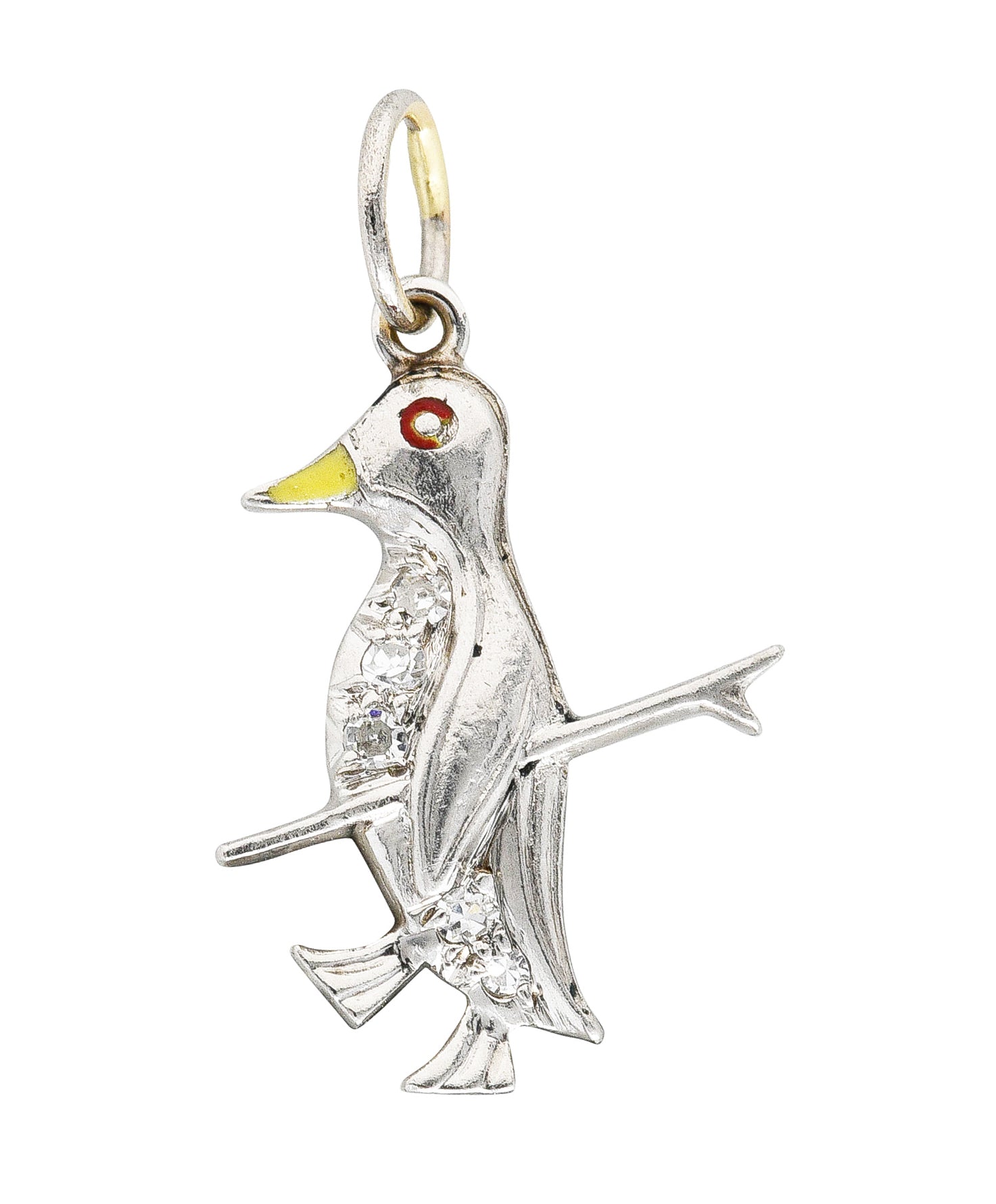 Art Deco Diamond Enamel Platinum Penguin Charm Wilson's Estate Jewelry