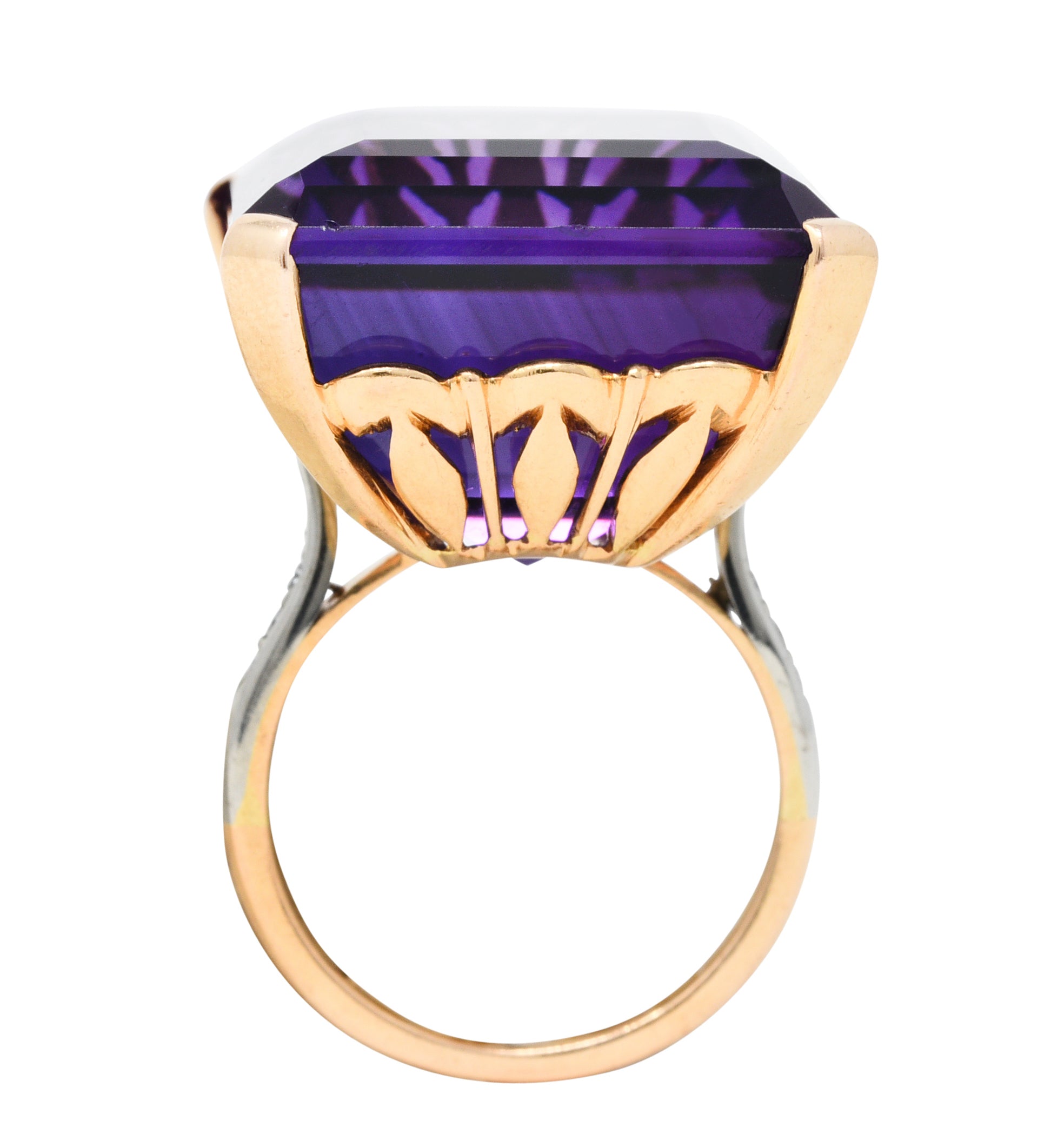 Vintage Amethyst Diamond 18 Karat Two-Tone Gold Statement RingRing - Wilson's Estate Jewelry