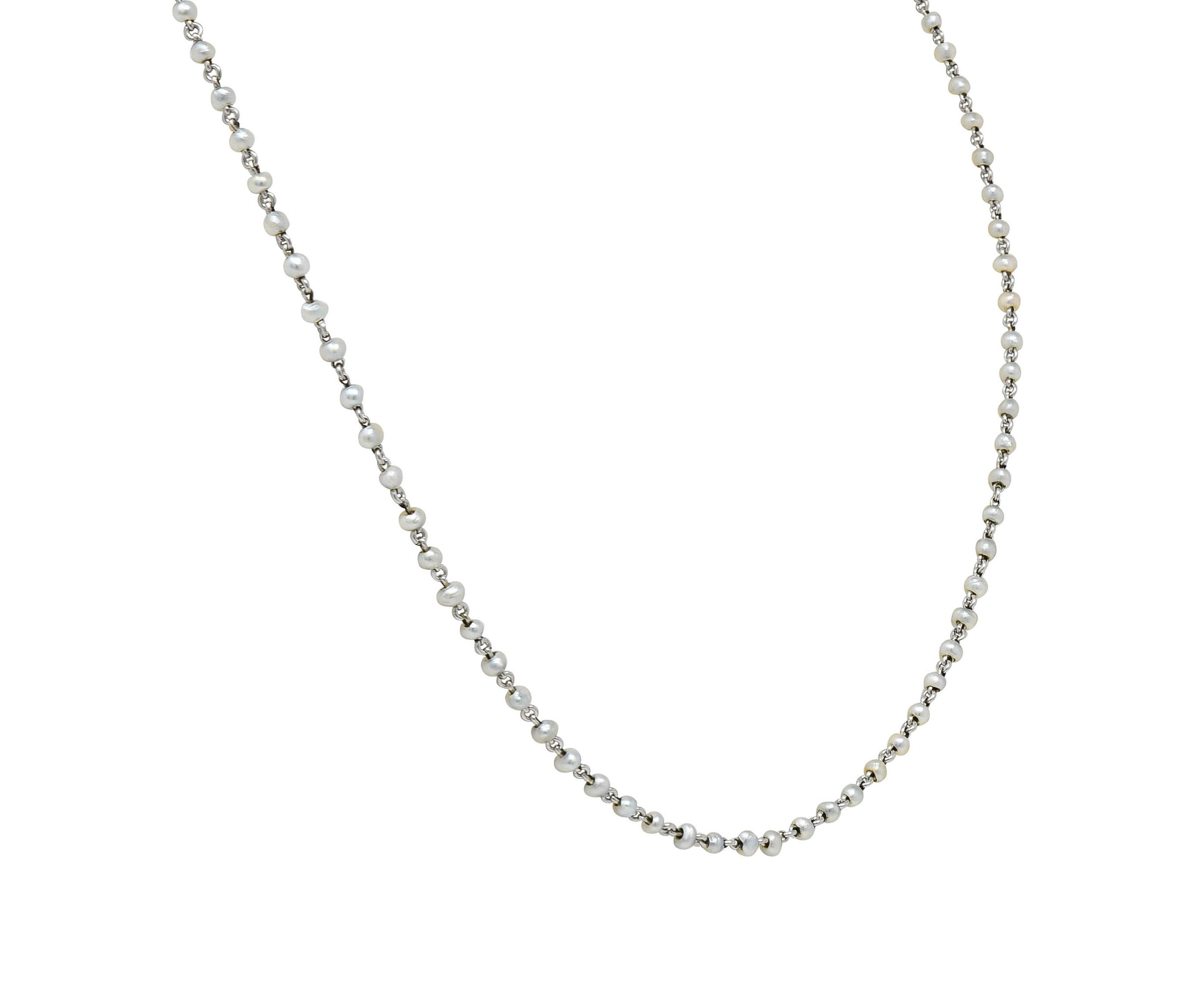 Edwardian Pearl Platinum Beaded Antique Chain Necklace