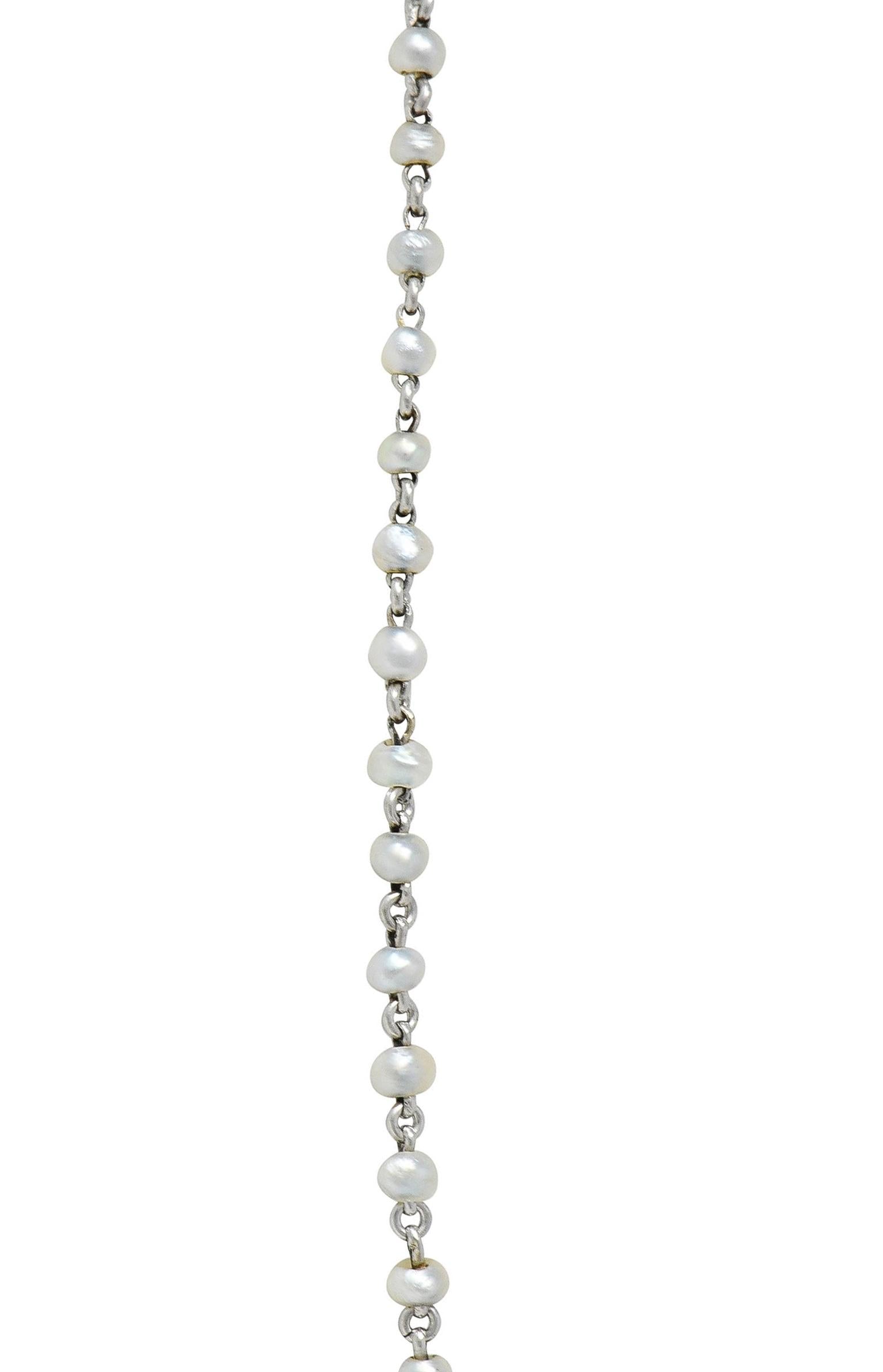 Edwardian Pearl Platinum Beaded Antique Chain Necklace