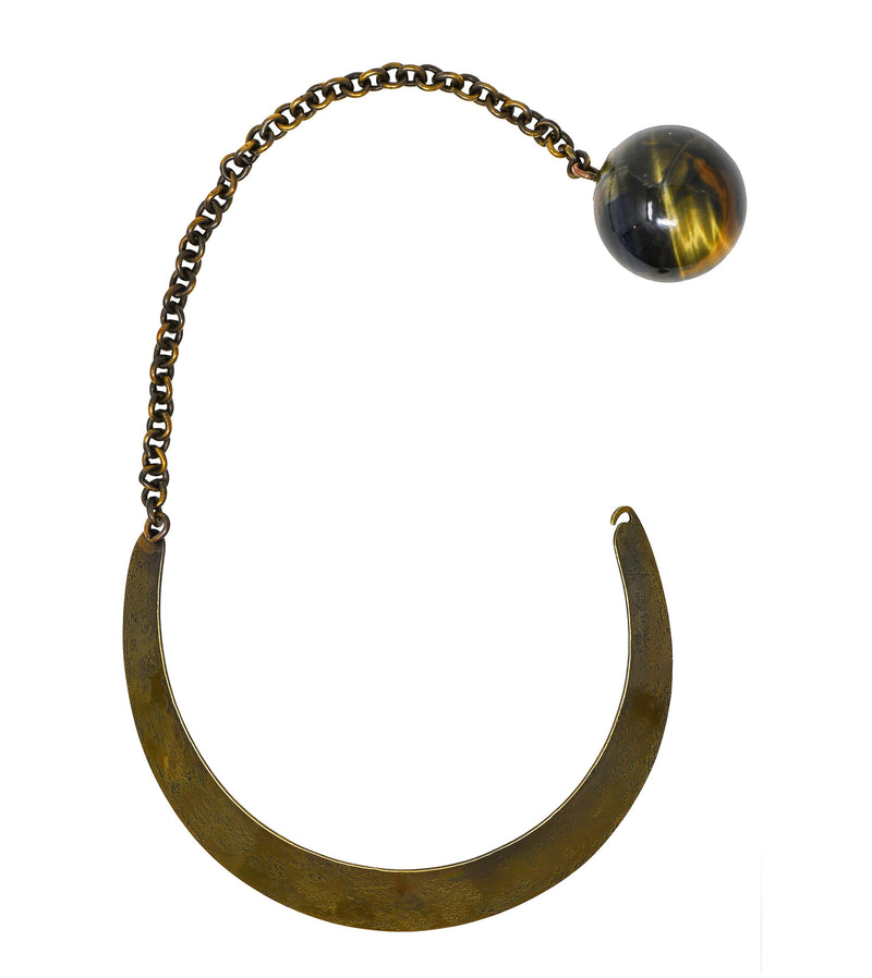 Art Smith 1950's Modernist Tiger's Eye Brass Sphere Vintage Collar Necklace