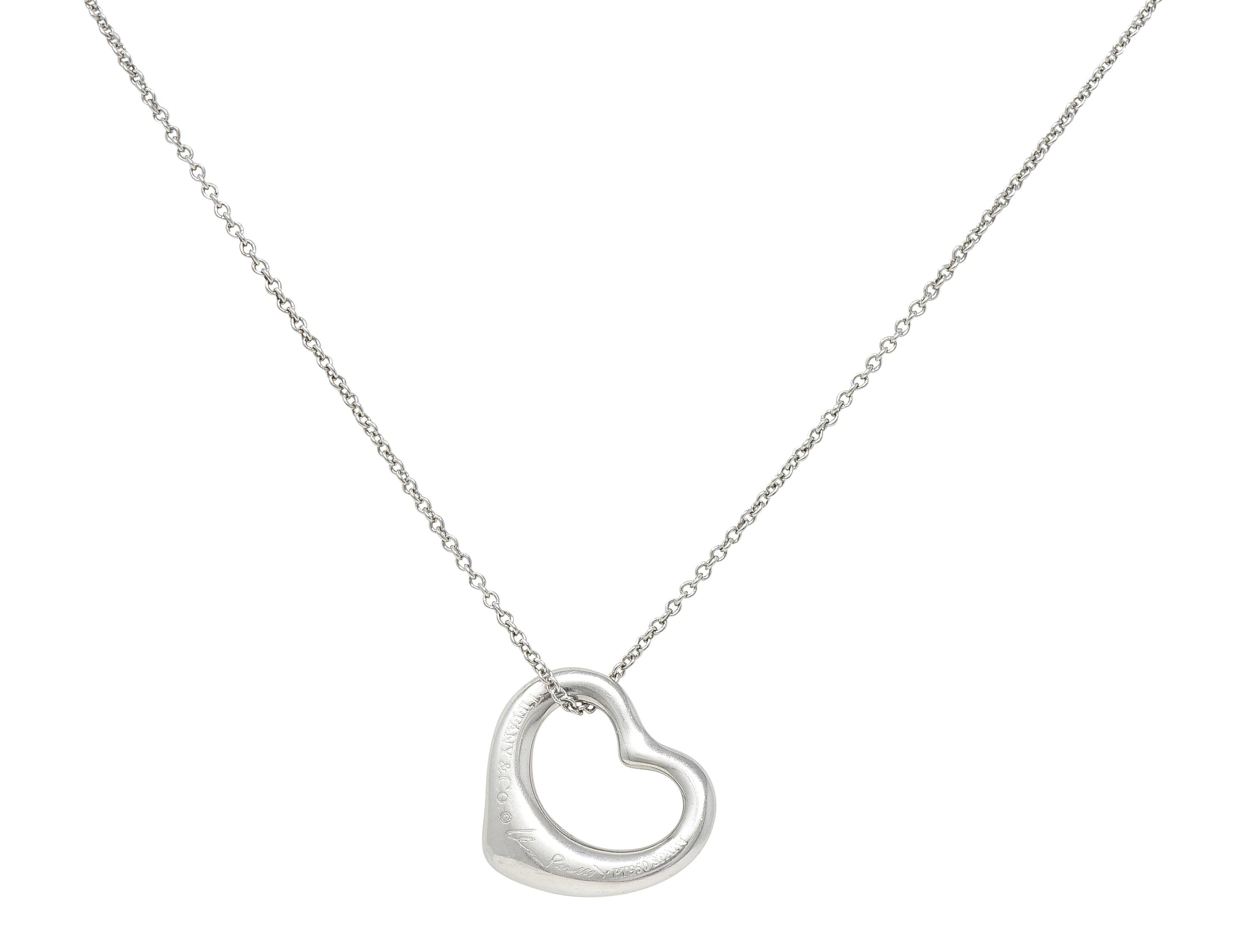 Elsa Peretti Tiffany & Co. Diamond Platinum Open Heart Pendant Necklace