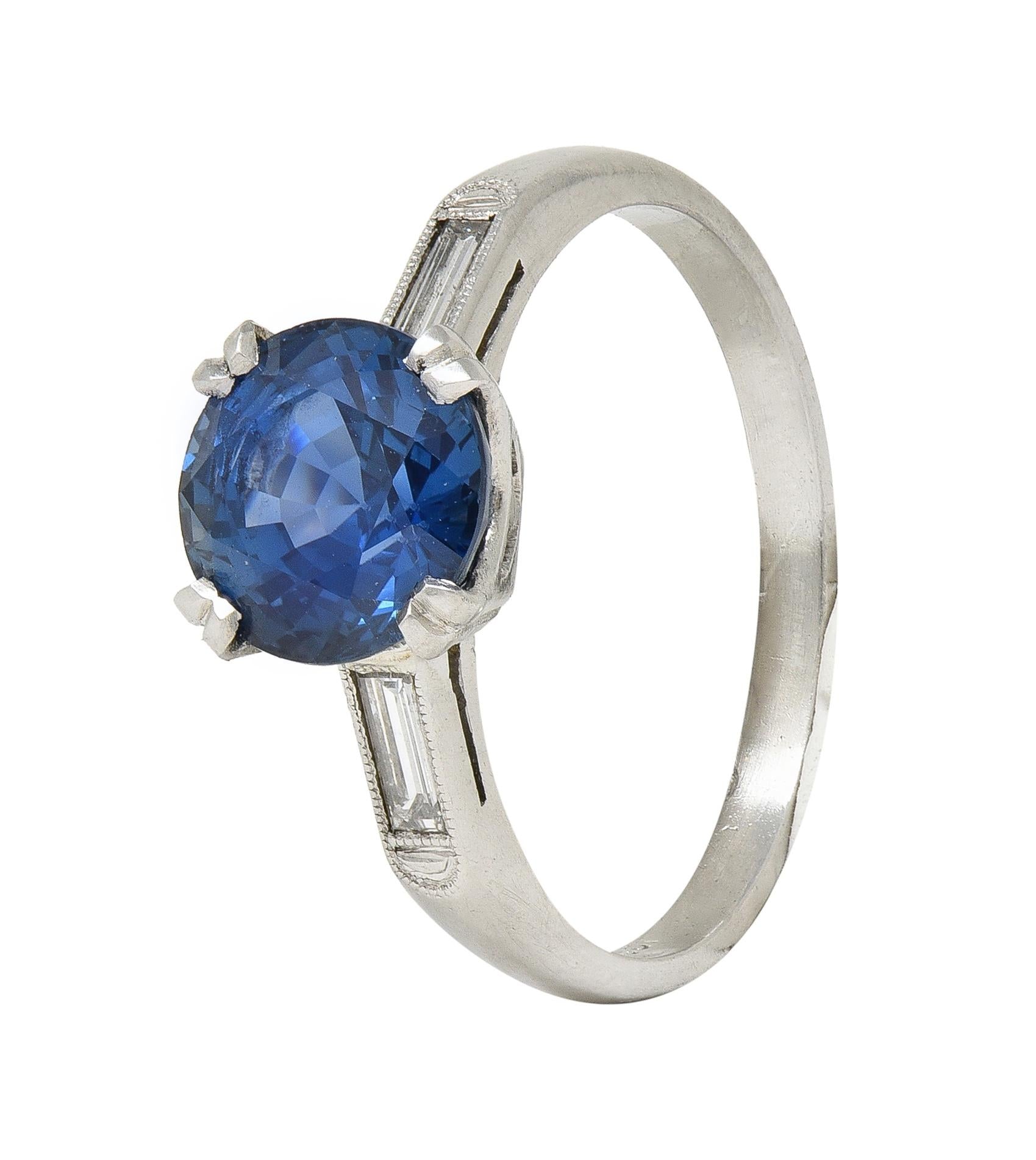 Mid Century 2.96 CTW No Heat Sapphire Diamond Platinum Three Stone Ring GIA