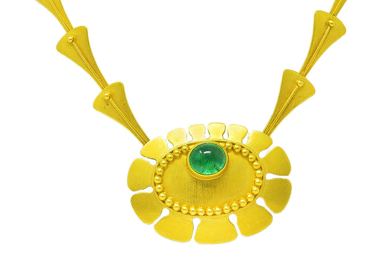 Vintage 1960's Modernist Emerald 18 Karat Yellow Gold Biomorphic Pendant Necklace Wilson's Estate Jewelry