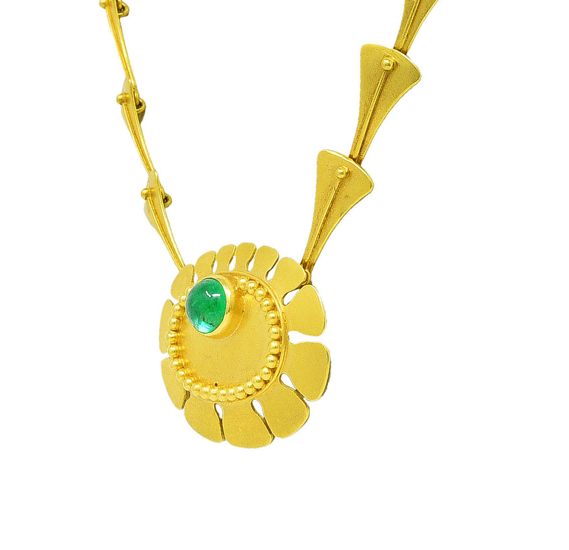 Vintage 1960's Modernist Emerald 18 Karat Yellow Gold Biomorphic Pendant Necklace Wilson's Estate Jewelry