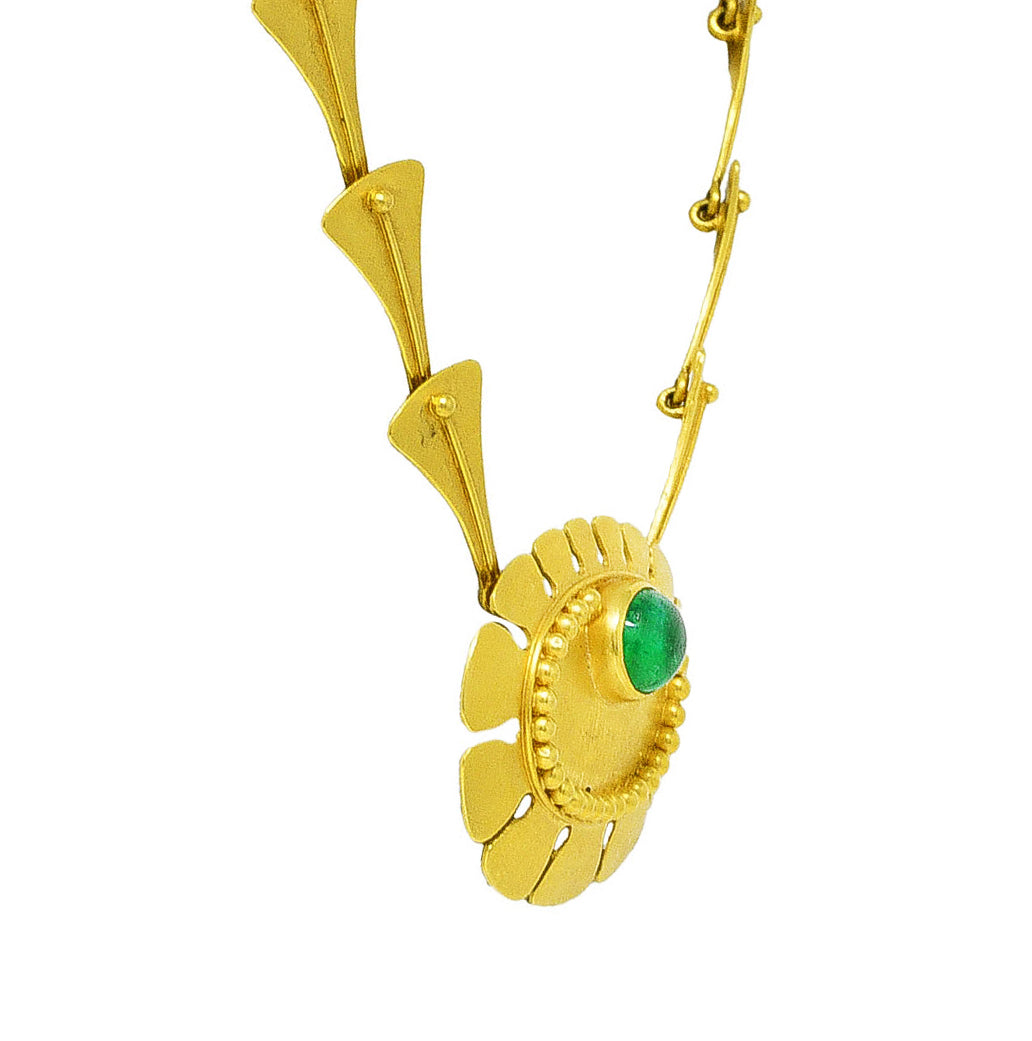 Vintage 1960's Modernist Emerald 18 Karat Yellow Gold Biomorphic Pendant Necklace Wilson's Estate Jewelry