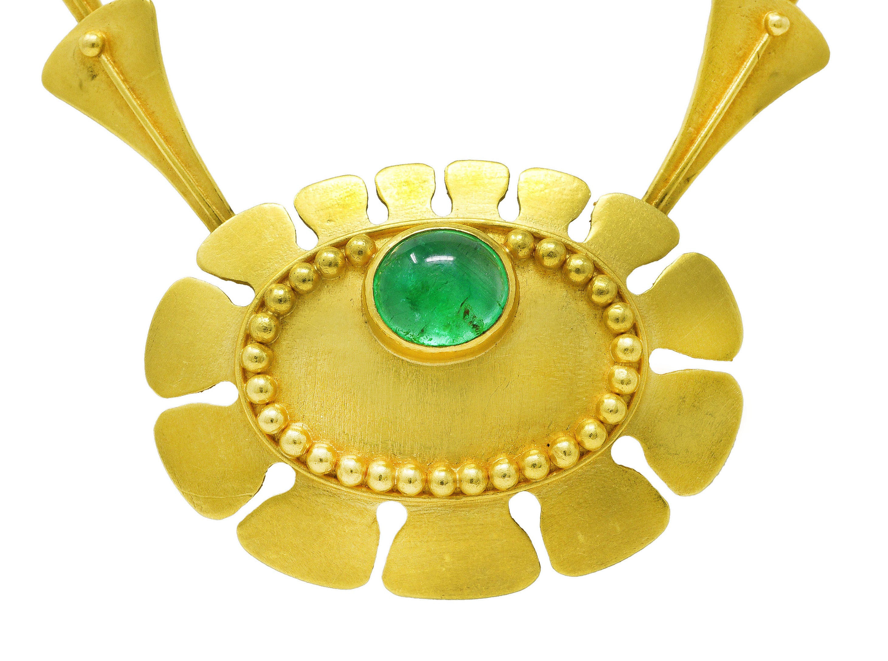 Vintage 1960's Modernist Emerald 18 Karat Yellow Gold Biomorphic Pendant Necklace Wilson's Estate Jewelry