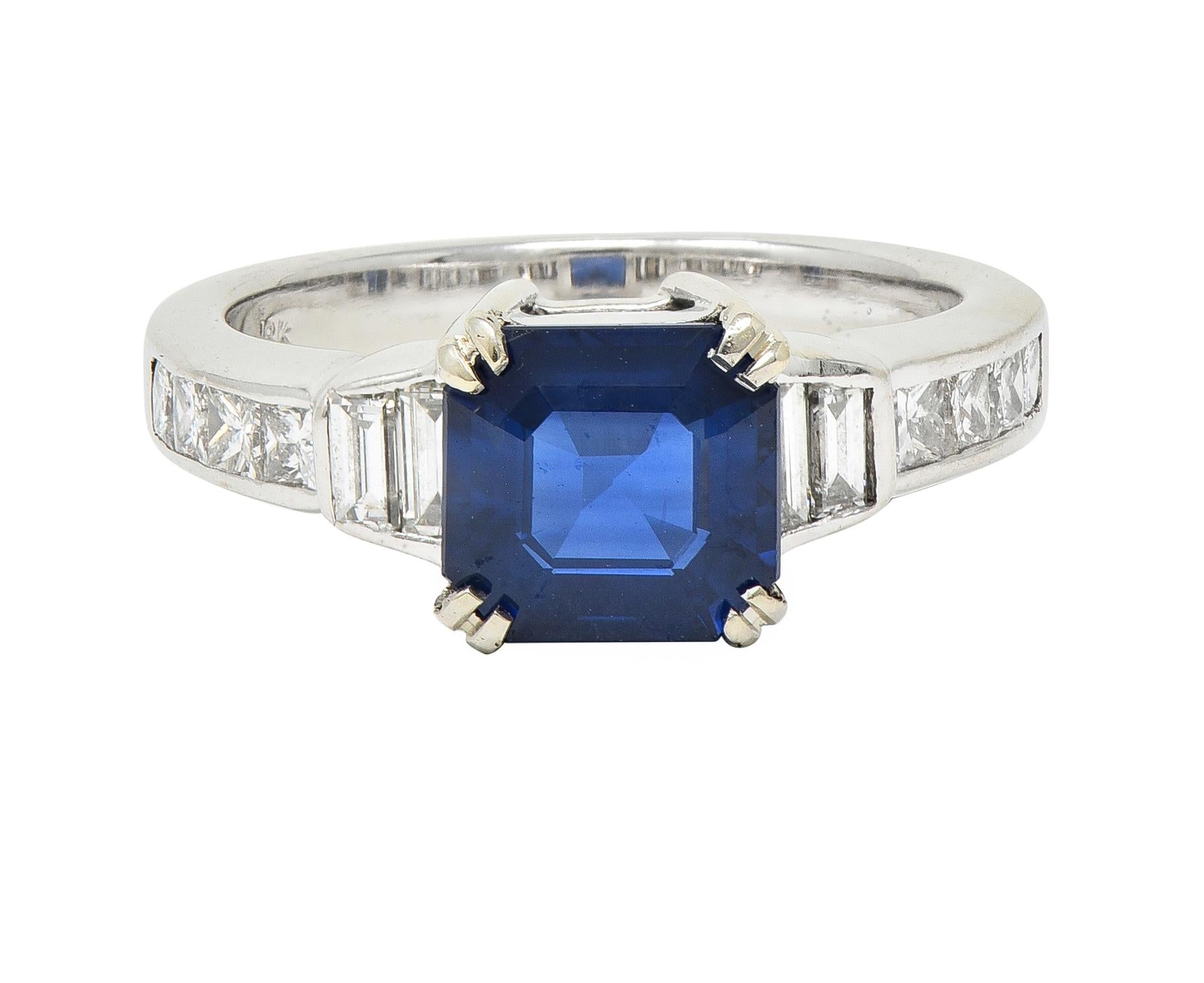 1990's 2.71 CTW Asscher Cut Sapphire Diamond 18 Karat White Gold Ring GIA