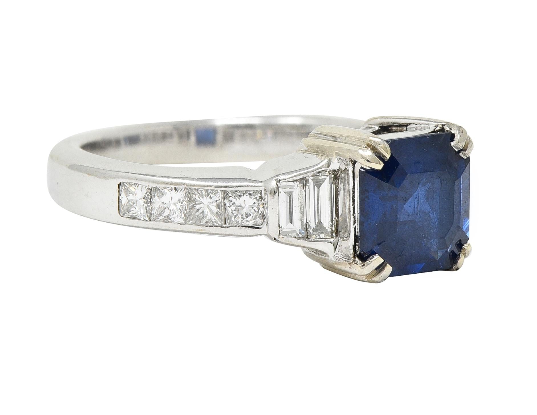 1990's 2.71 CTW Asscher Cut Sapphire Diamond 18 Karat White Gold Ring GIA