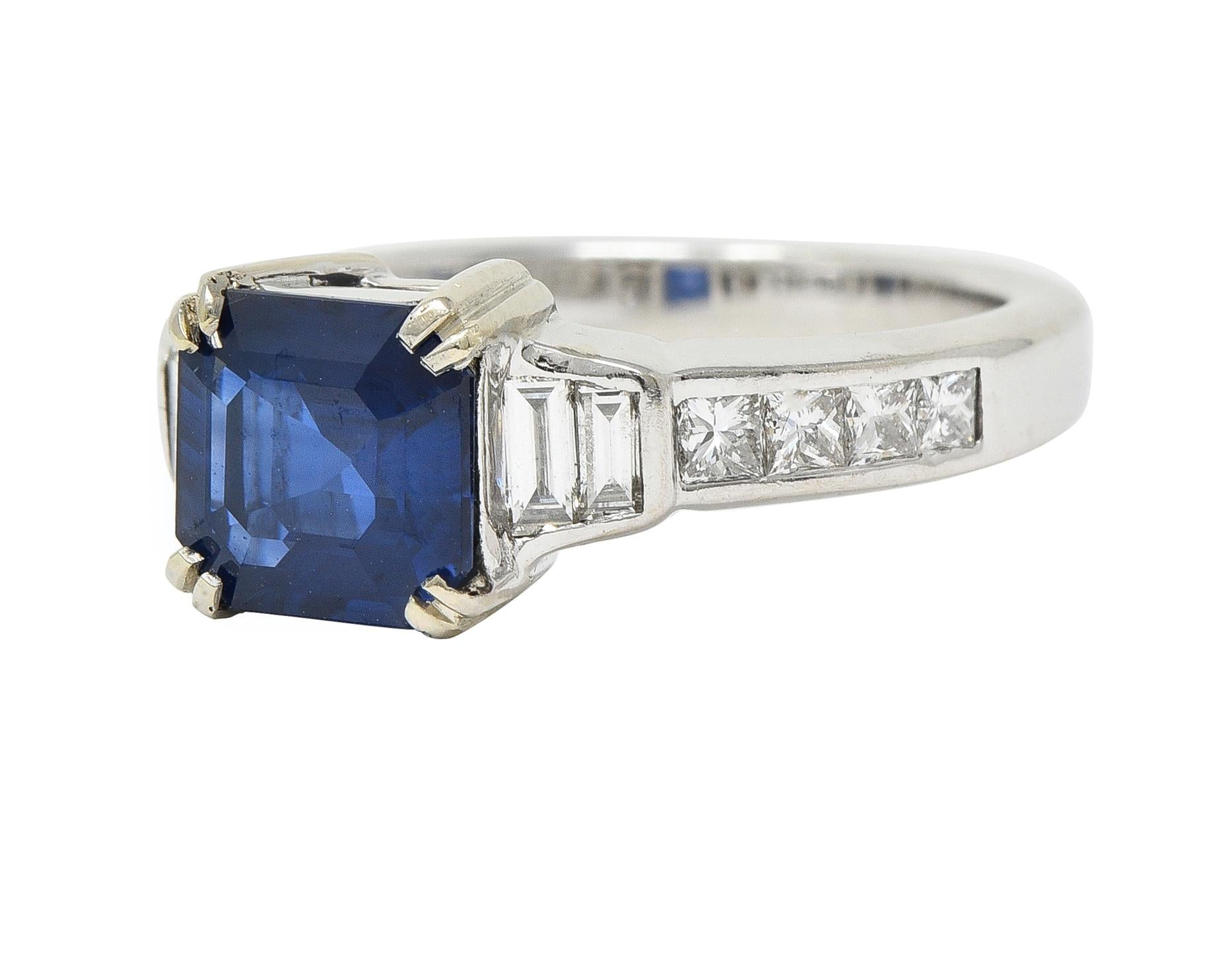 1990's 2.71 CTW Asscher Cut Sapphire Diamond 18 Karat White Gold Ring GIA