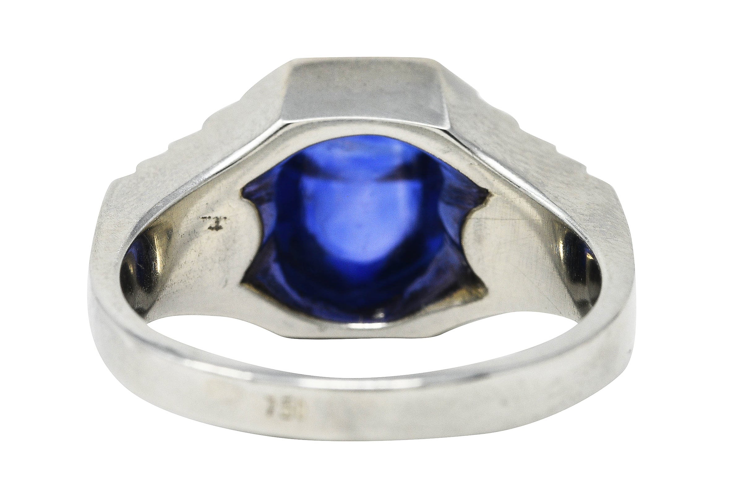 Art Deco 5.15 CTW Sapphire Cabochon 18 Karat White Gold Ring Wilson's Estate Jewelry